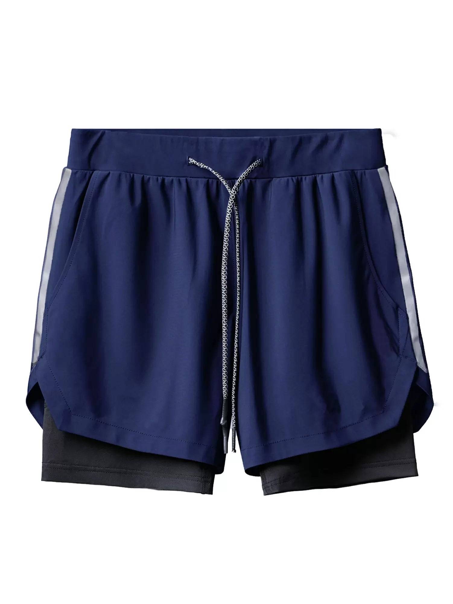 Men Double Layers Athletic Shorts with Side Pockets