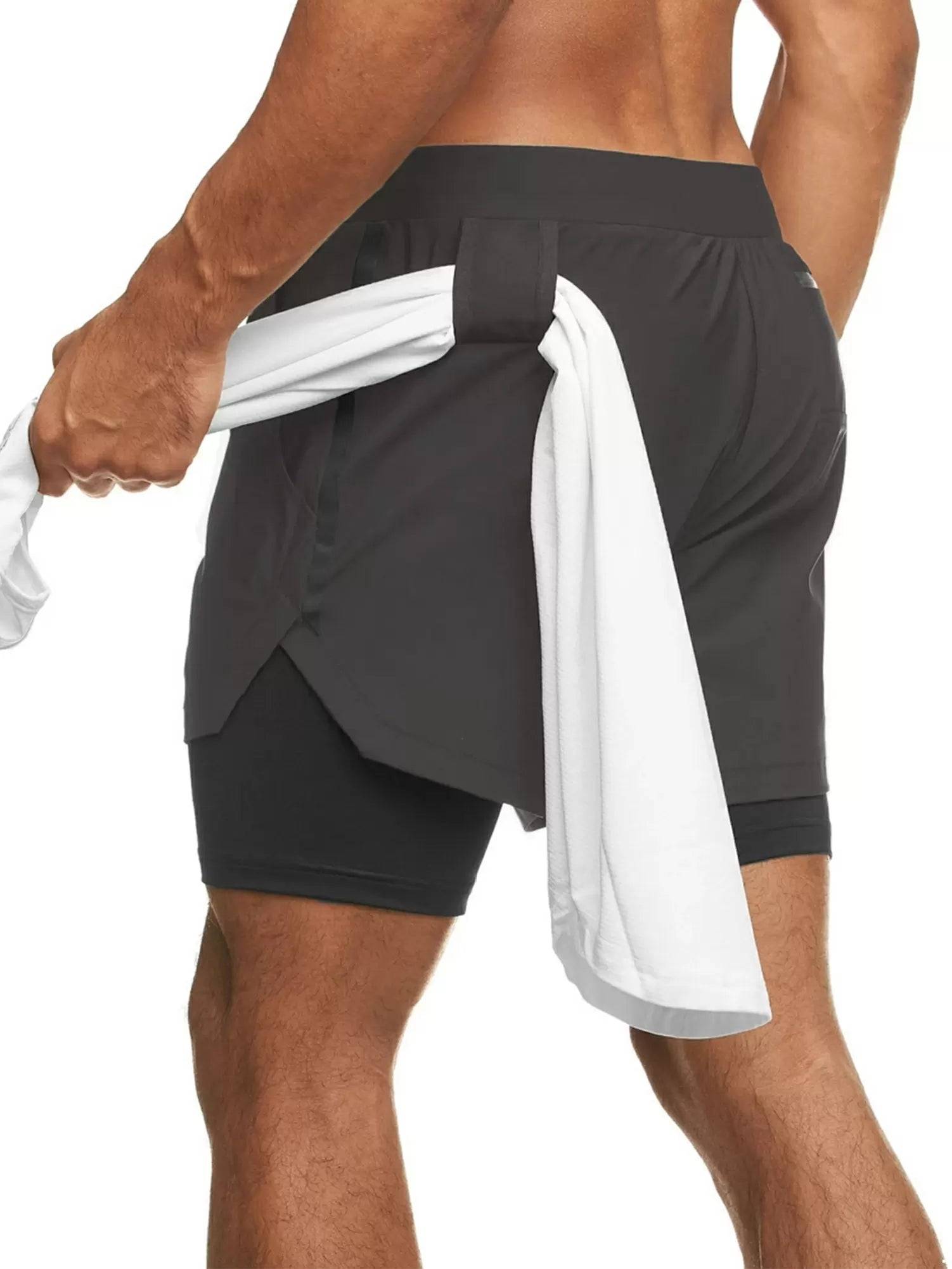 Men Double Layers Athletic Shorts with Side Pockets