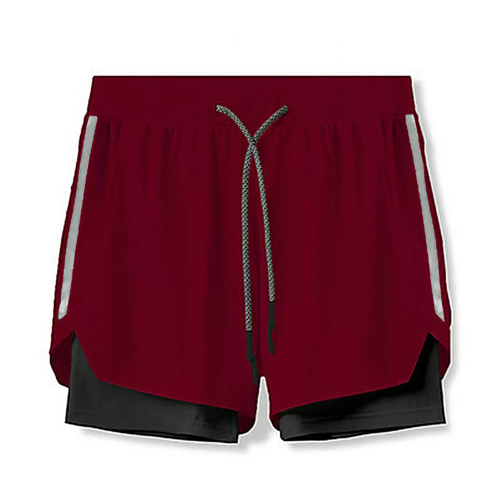 Men Double Layers Athletic Shorts with Side Pockets