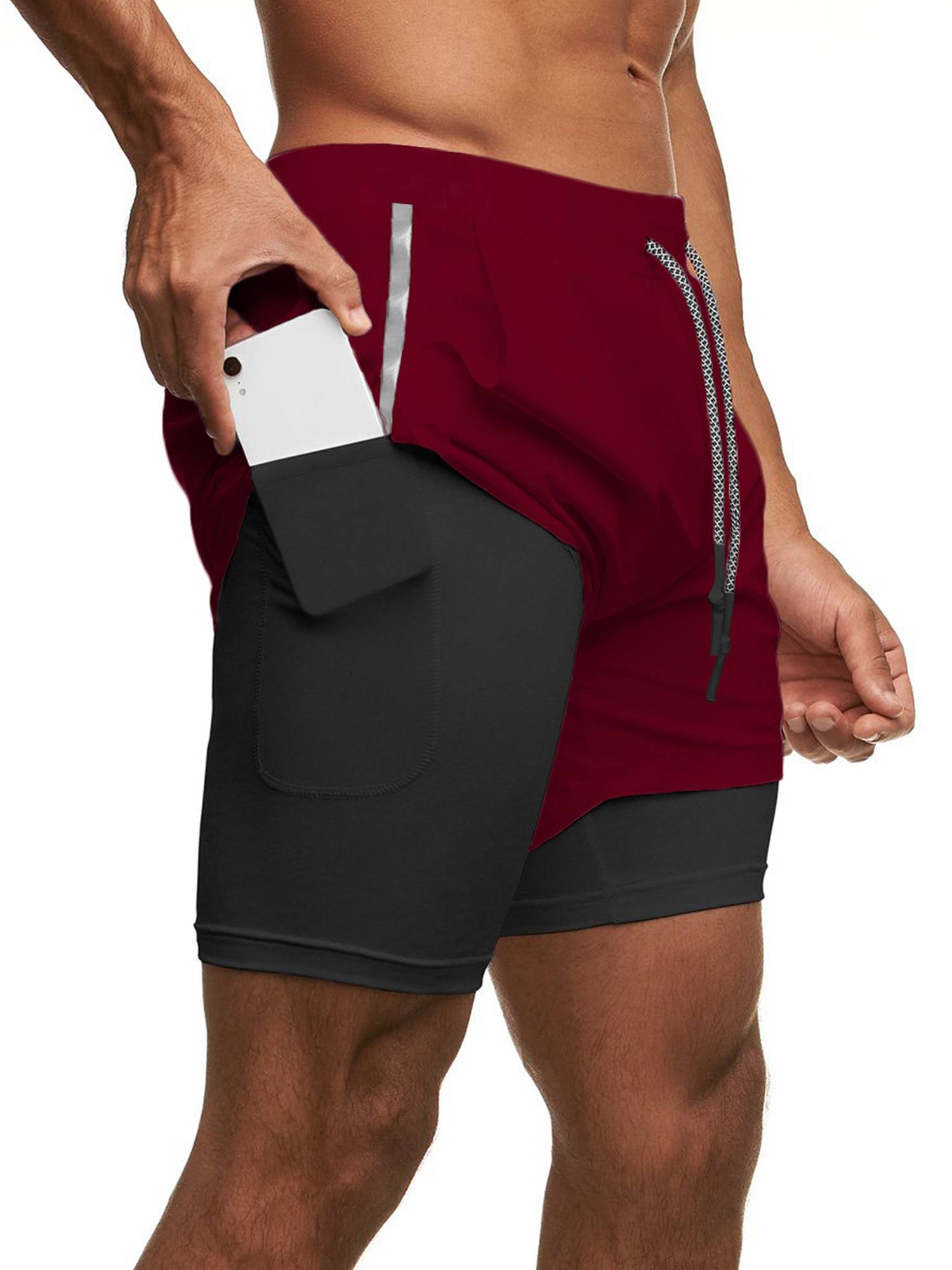 Men Double Layers Athletic Shorts with Side Pockets