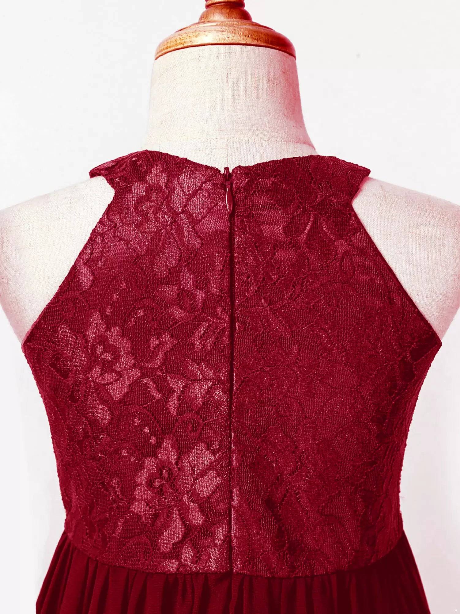 Kids Girls Halter Neck Floral Sequin Lace Dress