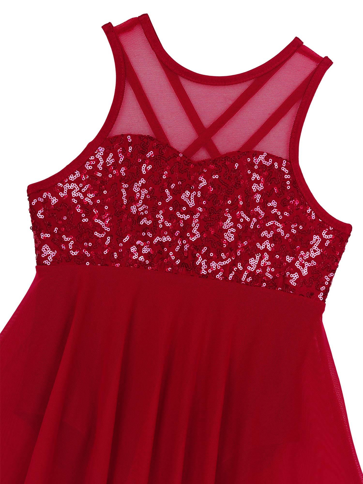 Kids Girls Sleeveless Illusion Sweetheart Sequin Lyrical Dance Dress