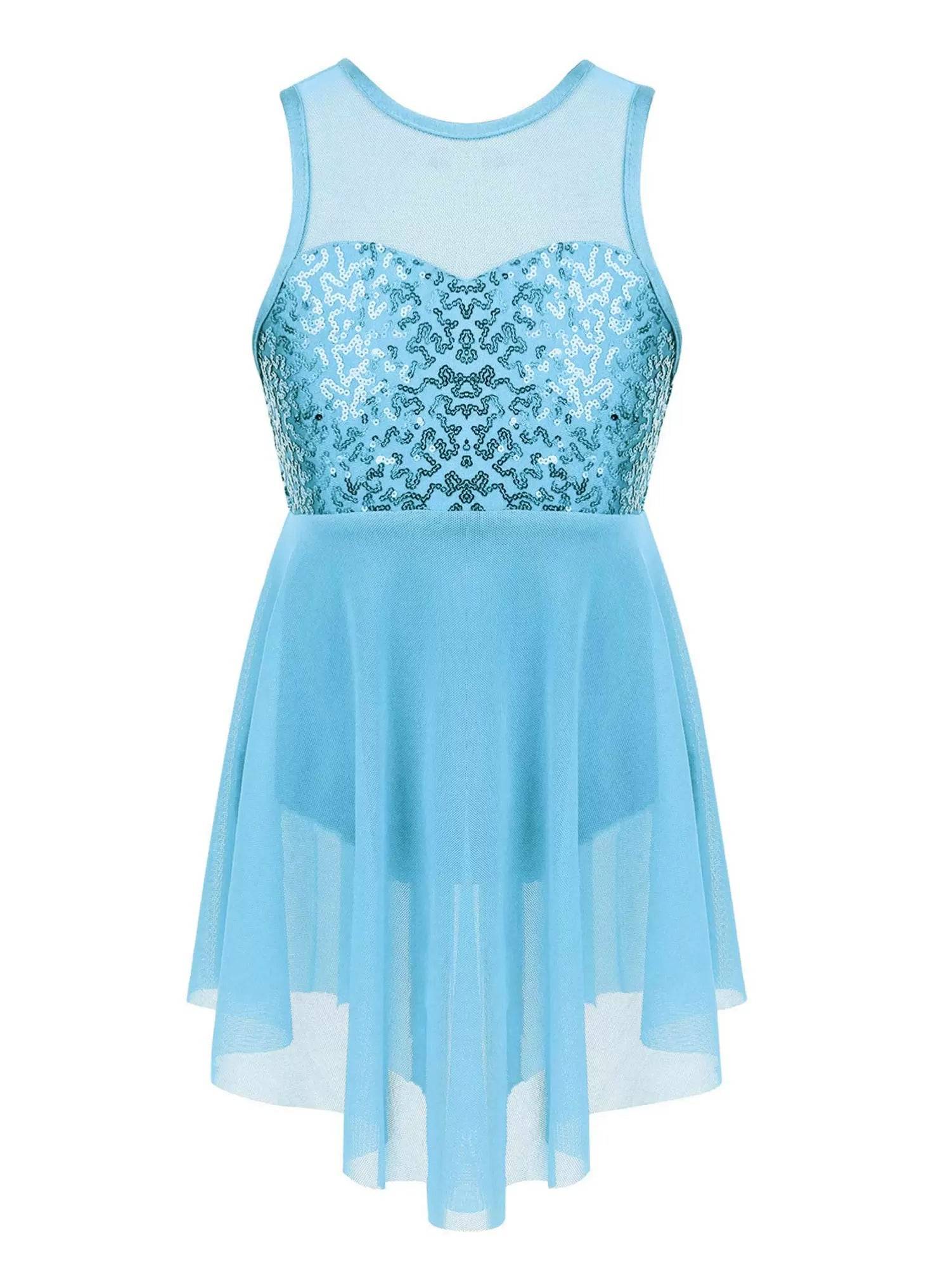 Kids Girls Sleeveless Illusion Sweetheart Sequin Lyrical Dance Dress
