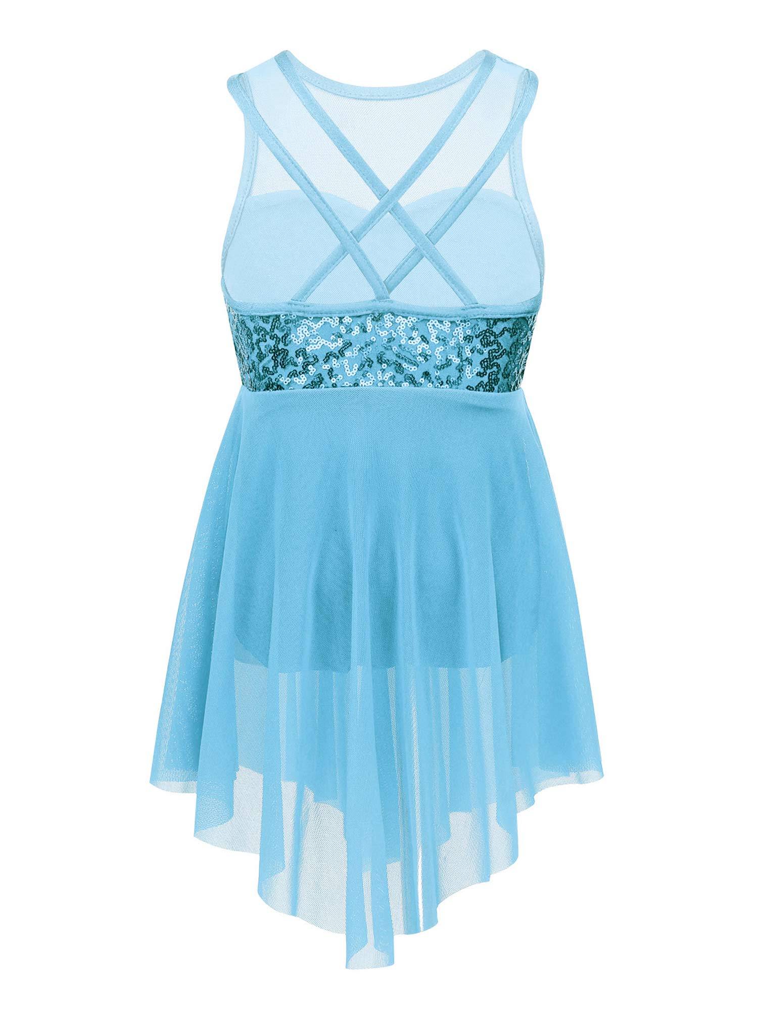 Kids Girls Sleeveless Illusion Sweetheart Sequin Lyrical Dance Dress