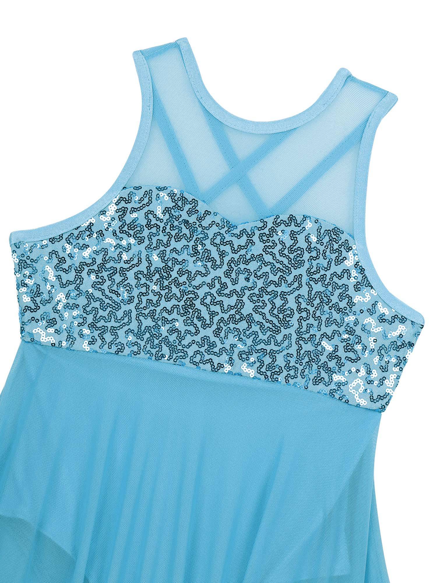 Kids Girls Sleeveless Illusion Sweetheart Sequin Lyrical Dance Dress