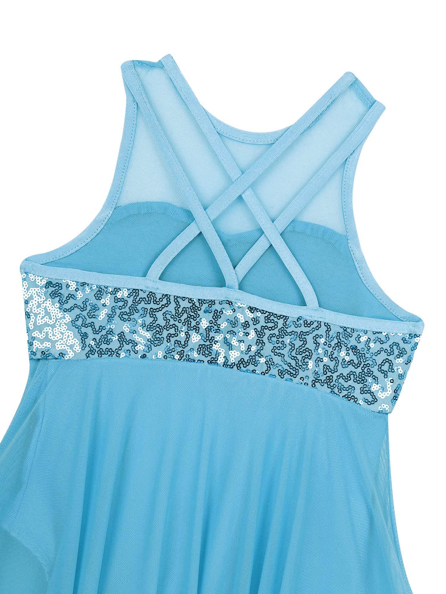 Kids Girls Sleeveless Illusion Sweetheart Sequin Lyrical Dance Dress