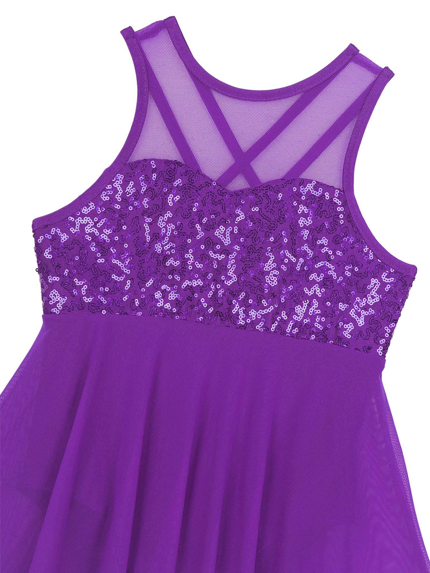 Kids Girls Sleeveless Illusion Sweetheart Sequin Lyrical Dance Dress