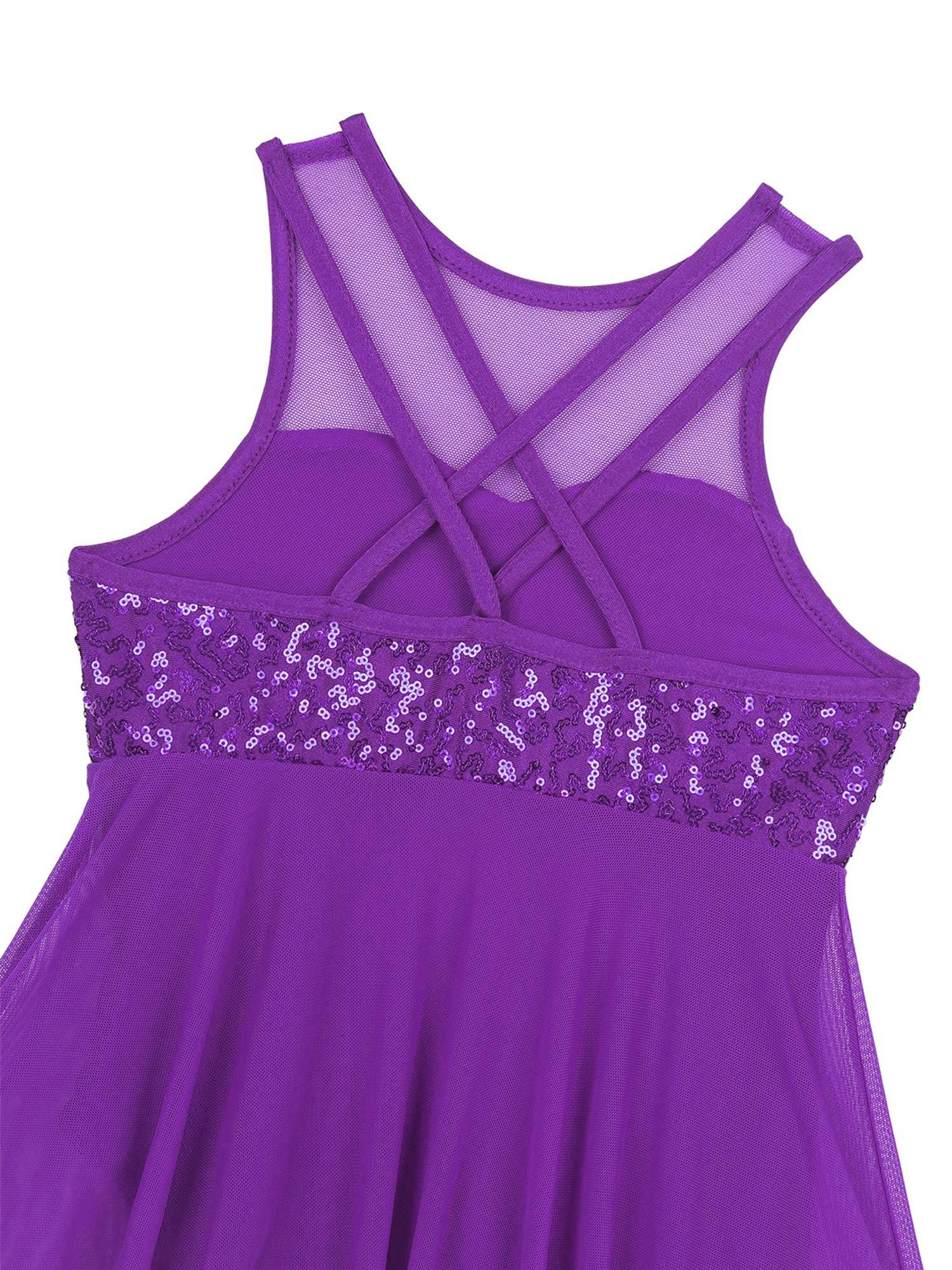 Kids Girls Sleeveless Illusion Sweetheart Sequin Lyrical Dance Dress