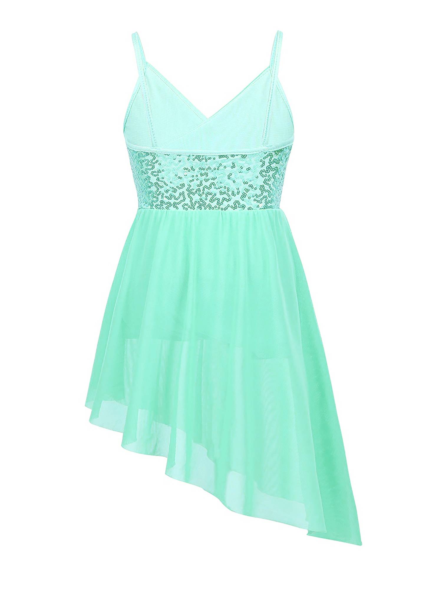 Kids Girls Straps V-Neck Sequined Latin Dance Dress