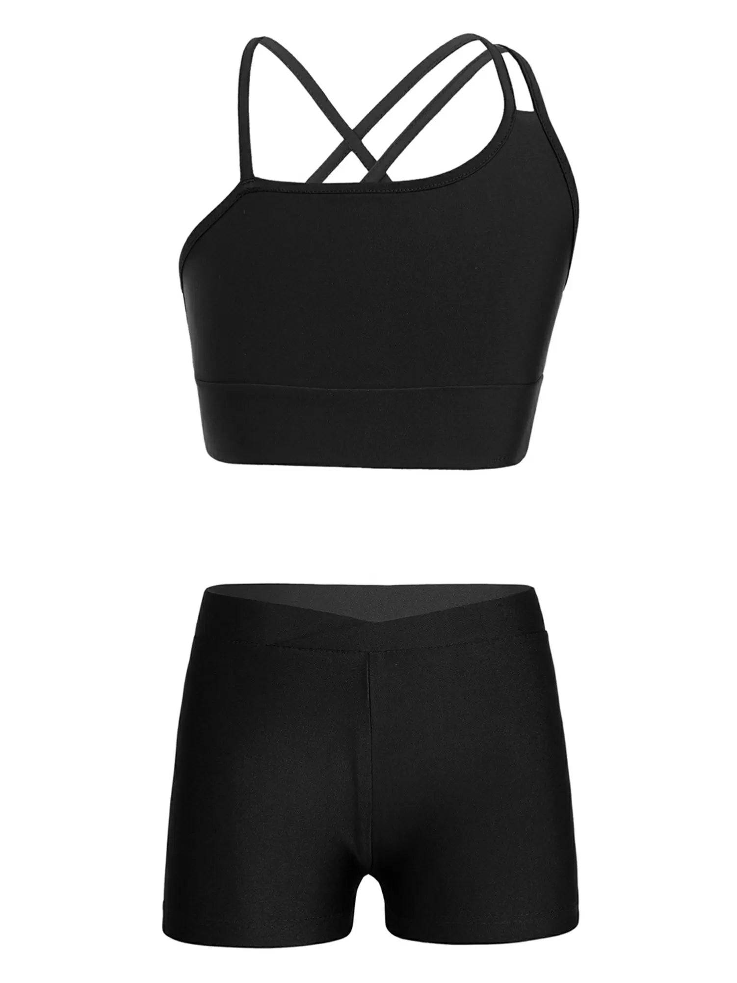 Kids Girls 2Pcs Strappy Crop Top and Shorts Sport Sets