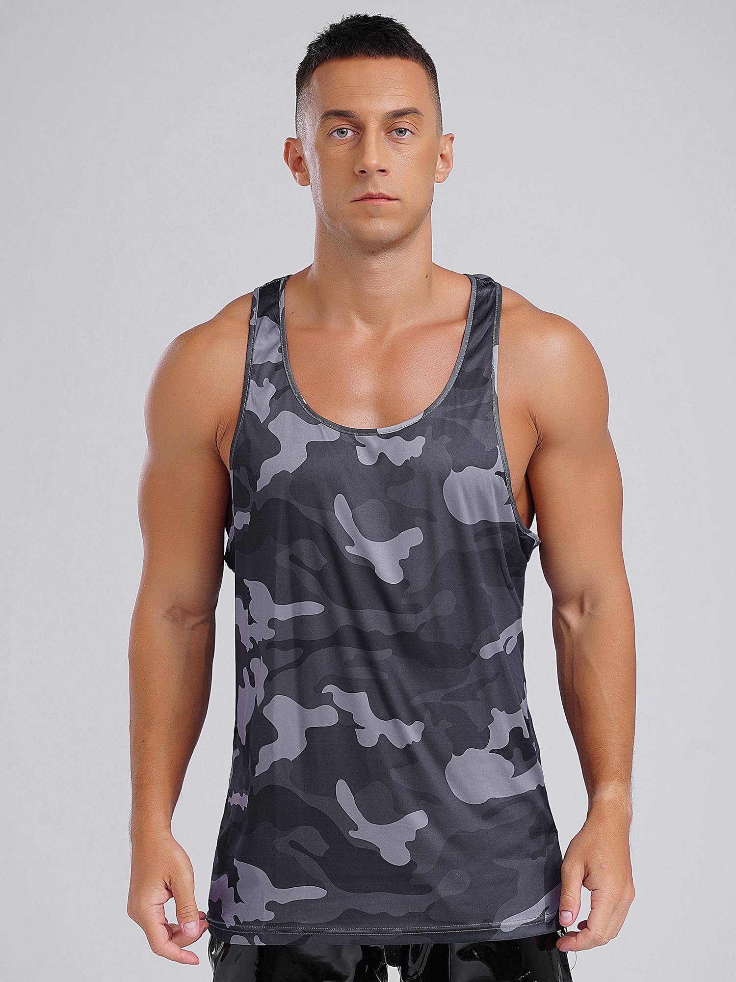 Men Camouflage Print Scoop Neck Sport Tank Tops