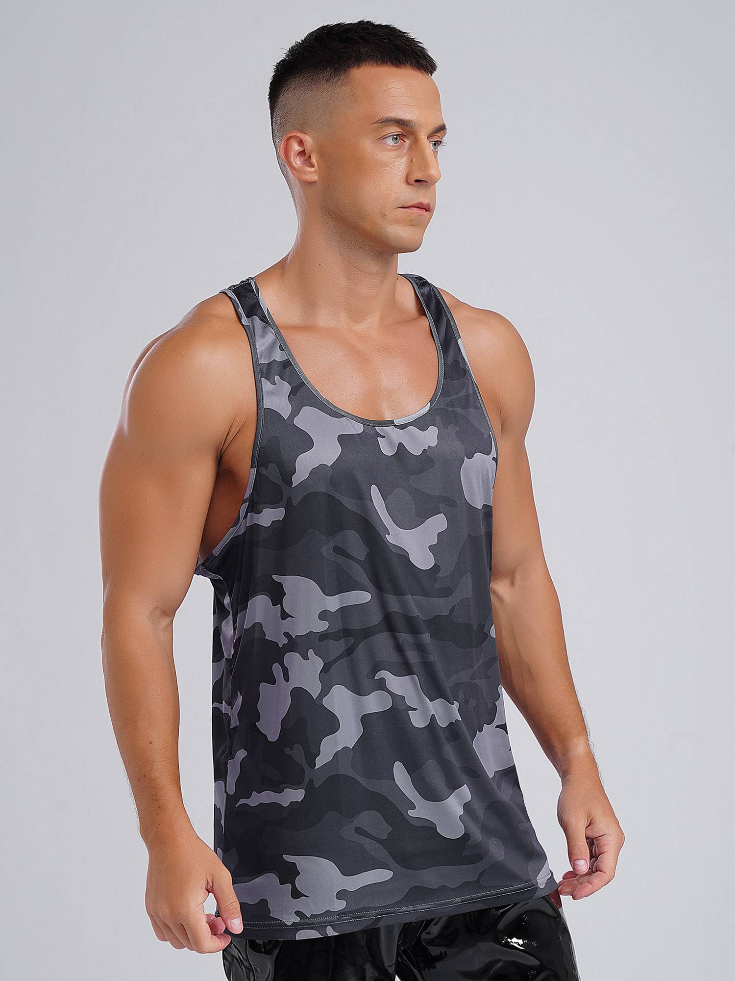 Men Camouflage Print Scoop Neck Sport Tank Tops