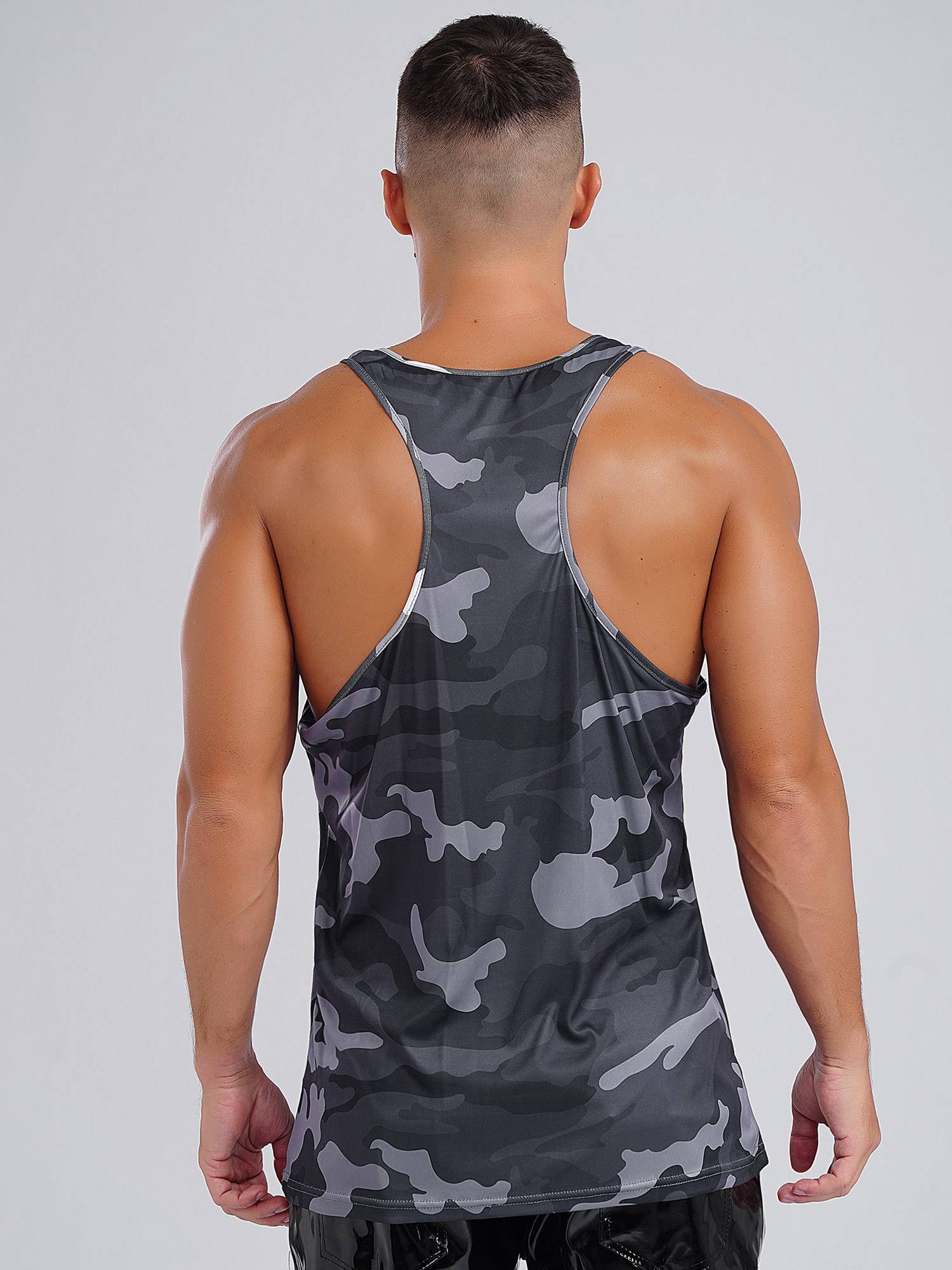 Men Camouflage Print Scoop Neck Sport Tank Tops