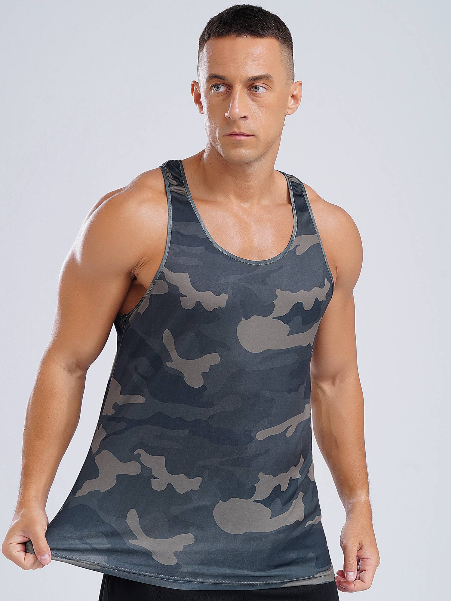 Men Camouflage Print Scoop Neck Sport Tank Tops