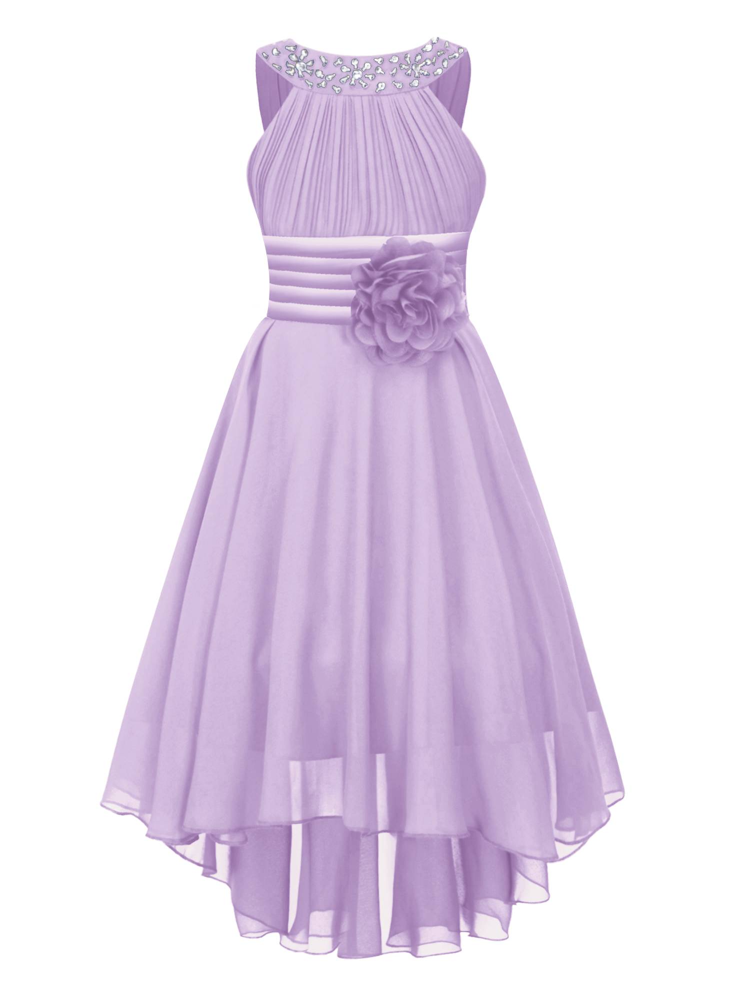 Kids Girls 3D Flower Chiffon High-Low Party Dress