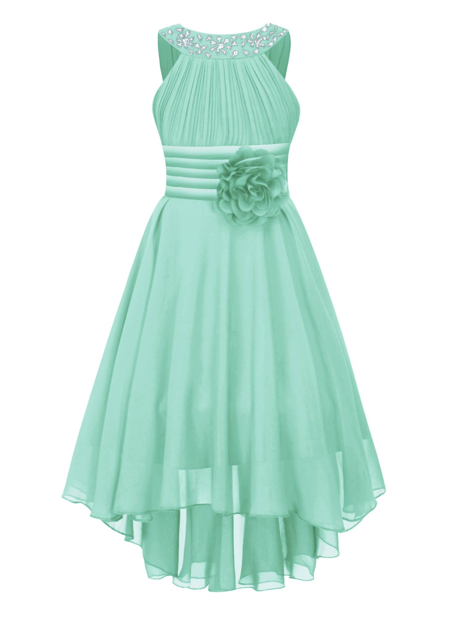 Kids Girls 3D Flower Chiffon High-Low Party Dress