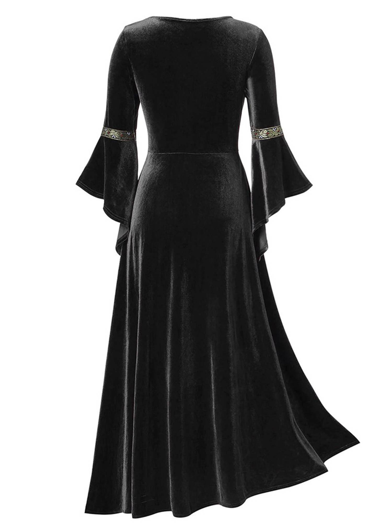 Women Renaissance Medieval Long Sleeve Lace-up Velvet Maxi Dress