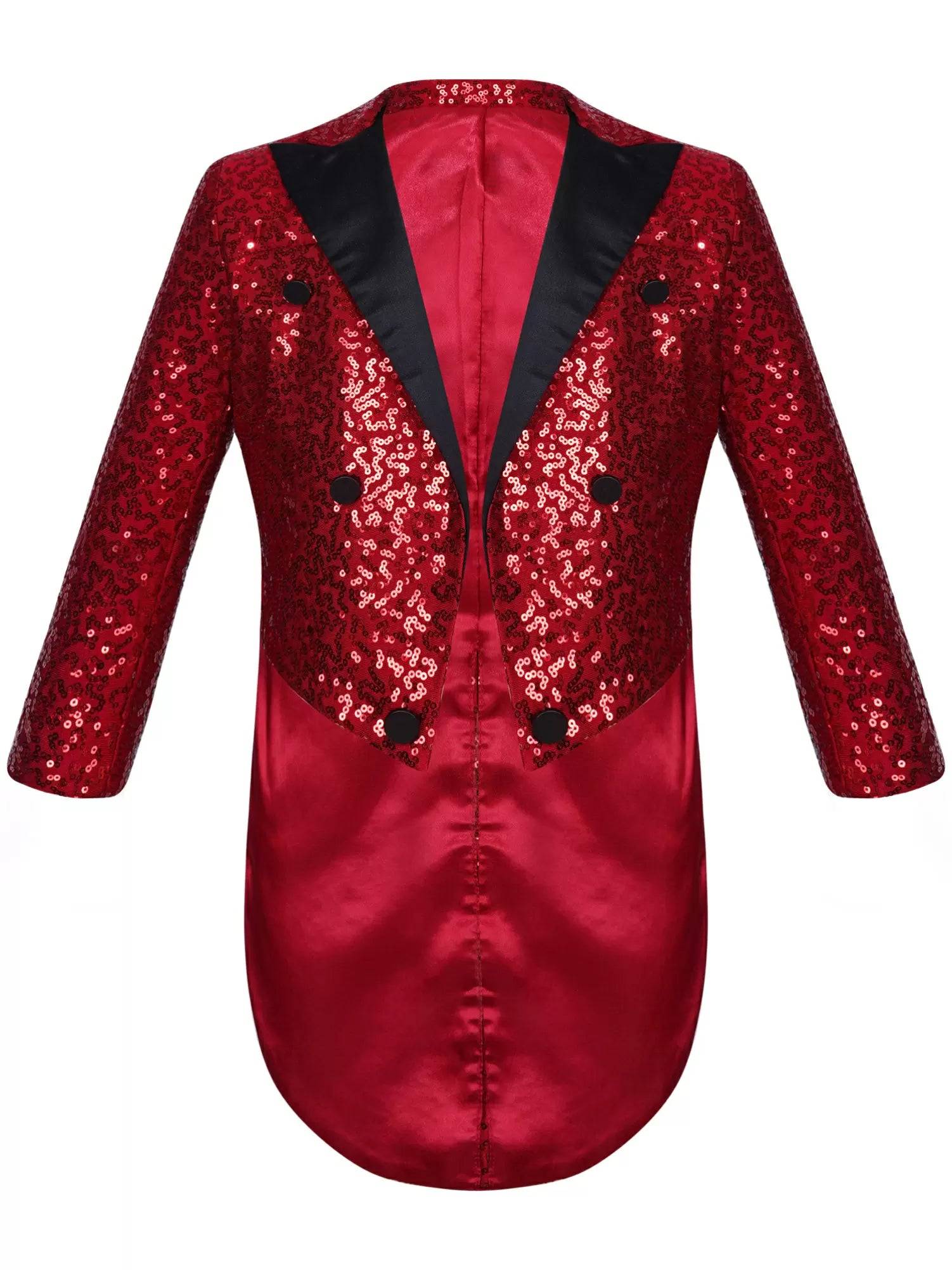 Kids Boys Full Sequin Tailcoat Lapel Open Front Blazer