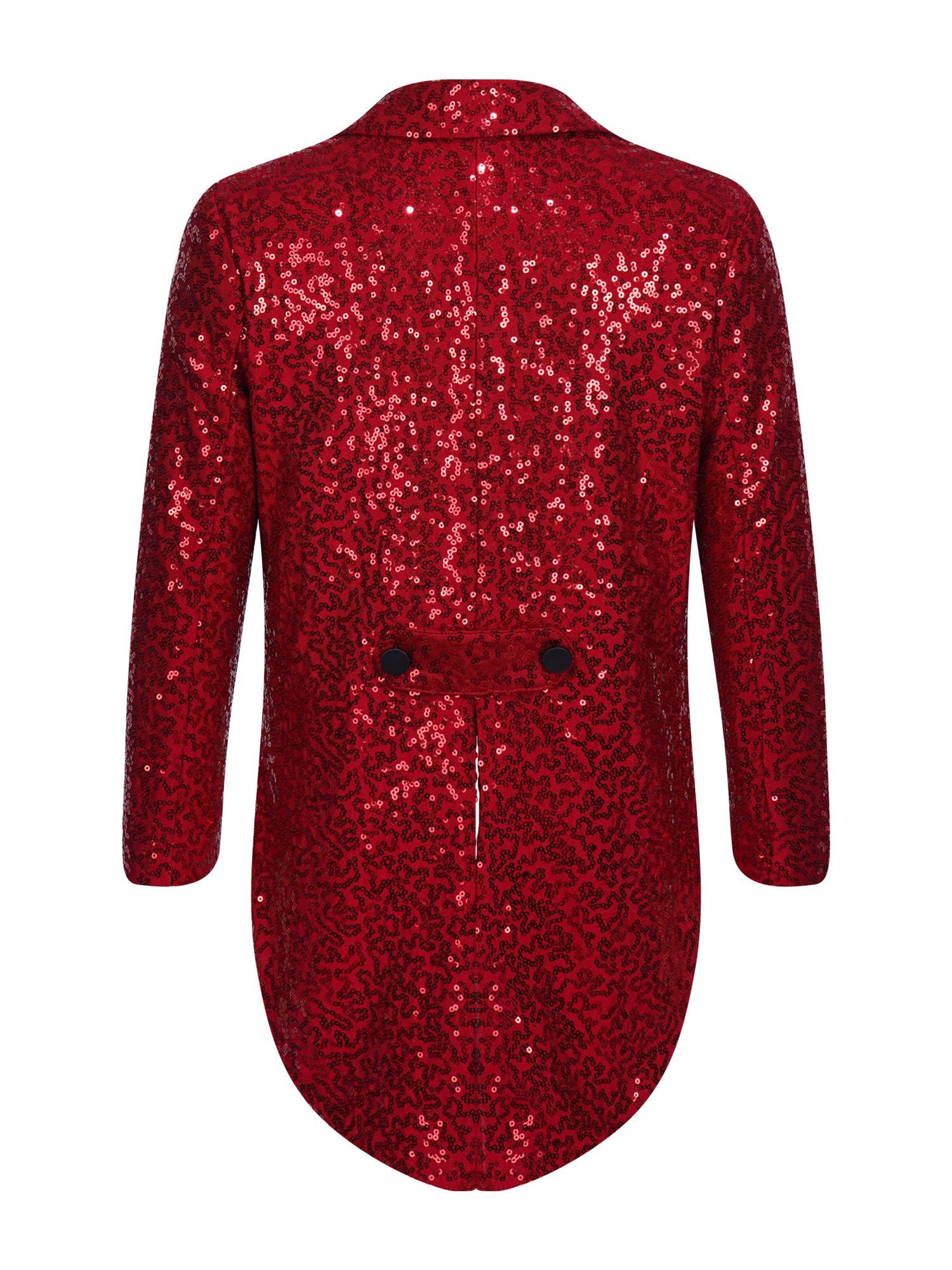 Kids Boys Full Sequin Tailcoat Lapel Open Front Blazer