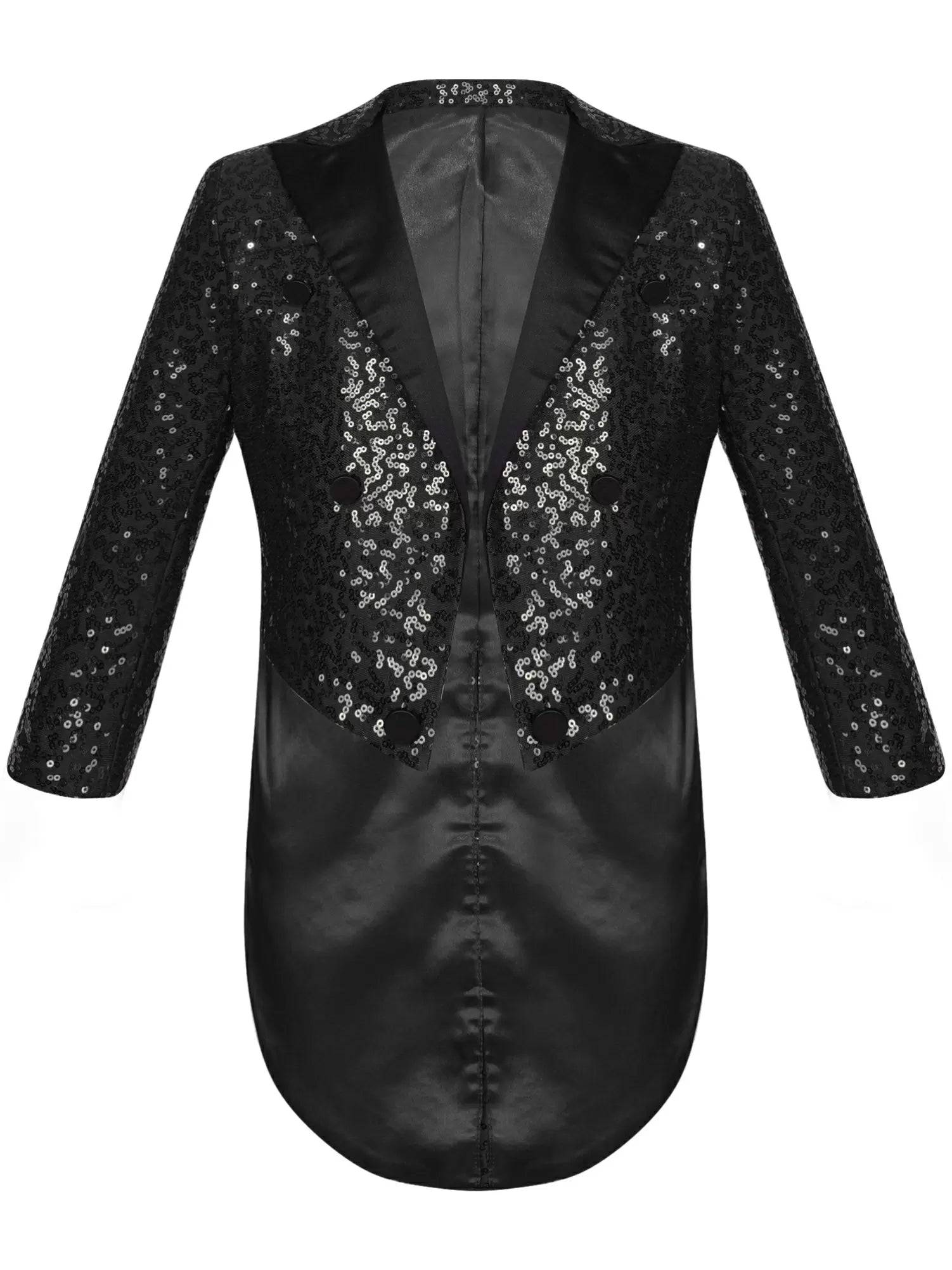 Kids Boys Full Sequin Tailcoat Lapel Open Front Blazer