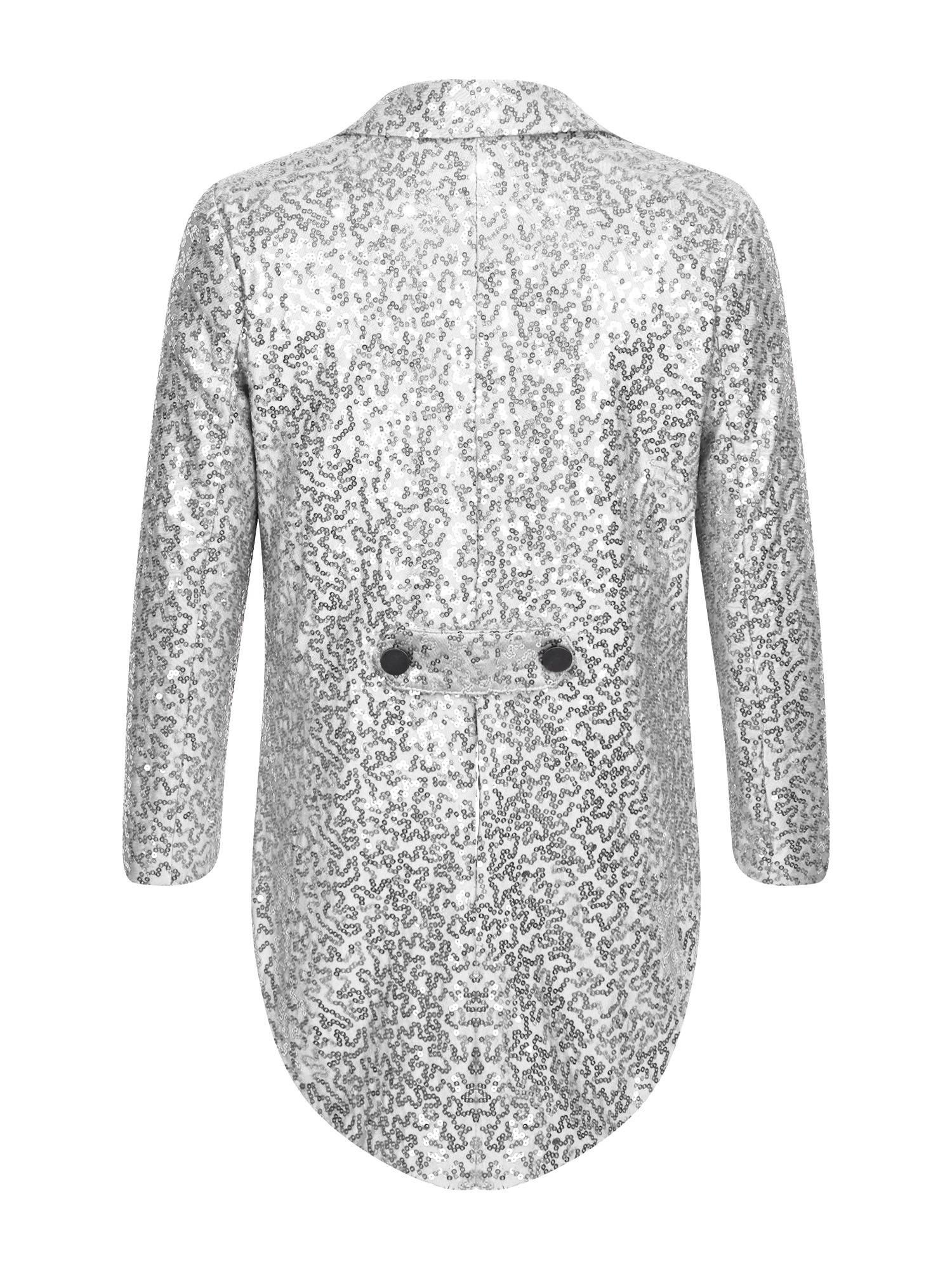 Kids Boys Full Sequin Tailcoat Lapel Open Front Blazer