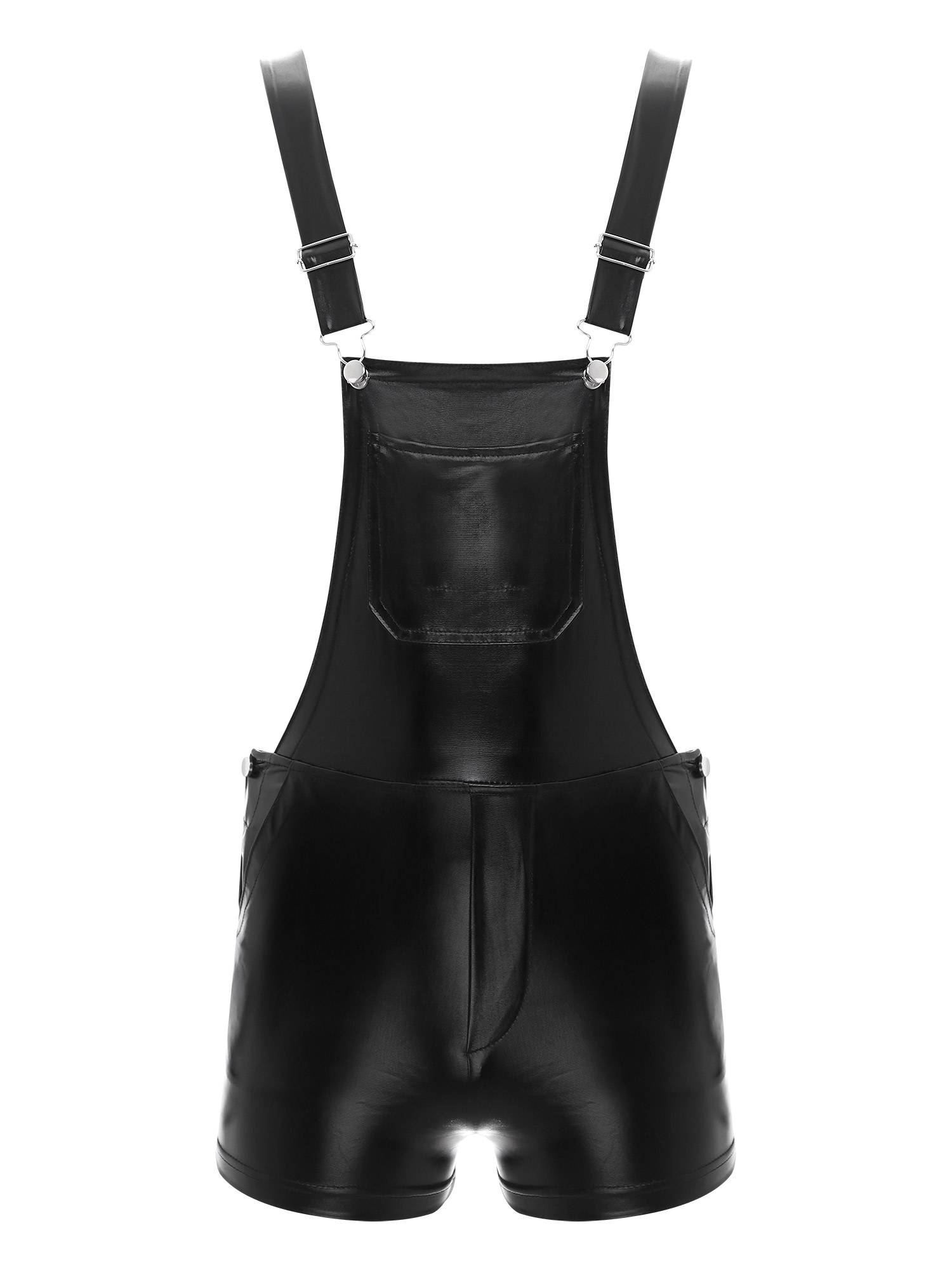 Men Shiny Metallic Adjustable Wide Shoulder Straps Overall