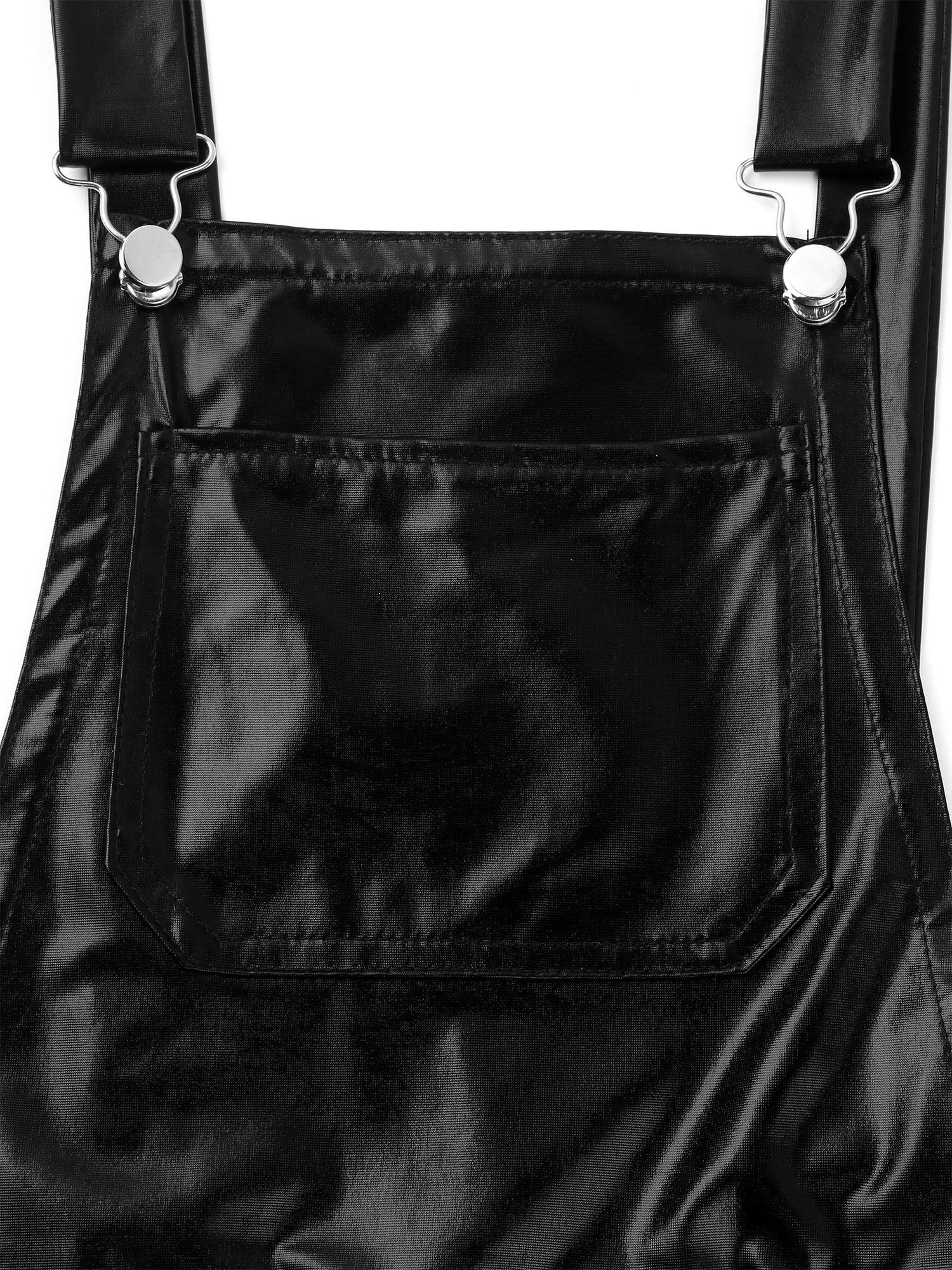 Men Shiny Metallic Adjustable Wide Shoulder Straps Overall