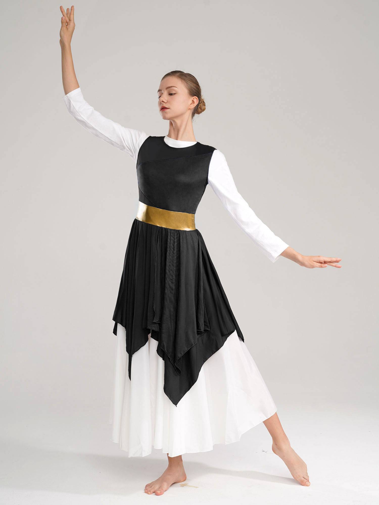 Women Color Block Sleeveless Praise Dance Dress(not include white underdress)