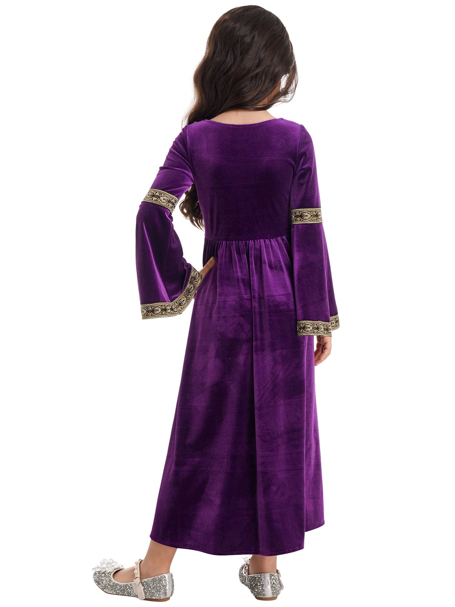 Kids Girls Retro Medieval Princess Velvet Dress Costumes