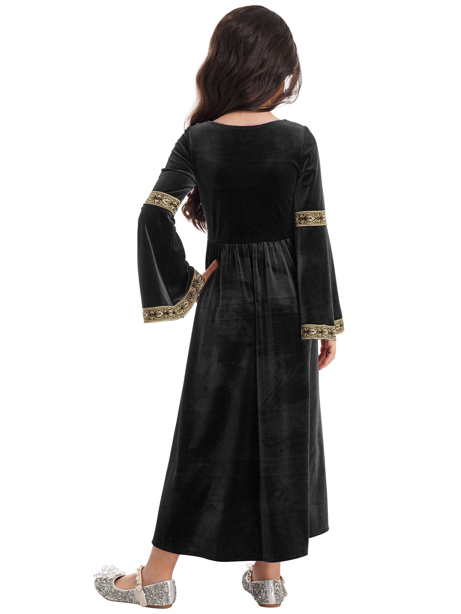 Kids Girls Retro Medieval Princess Velvet Dress Costumes