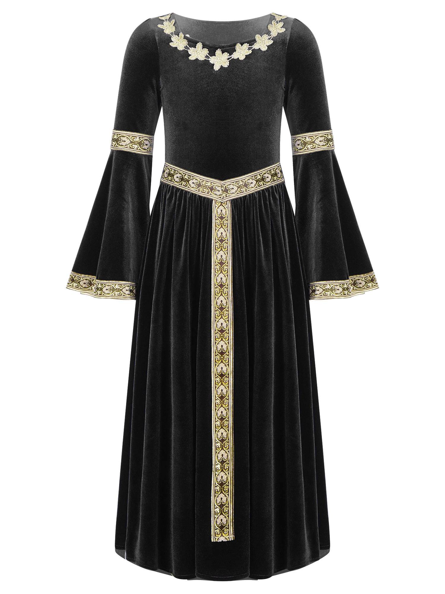 Kids Girls Retro Medieval Princess Velvet Dress Costumes