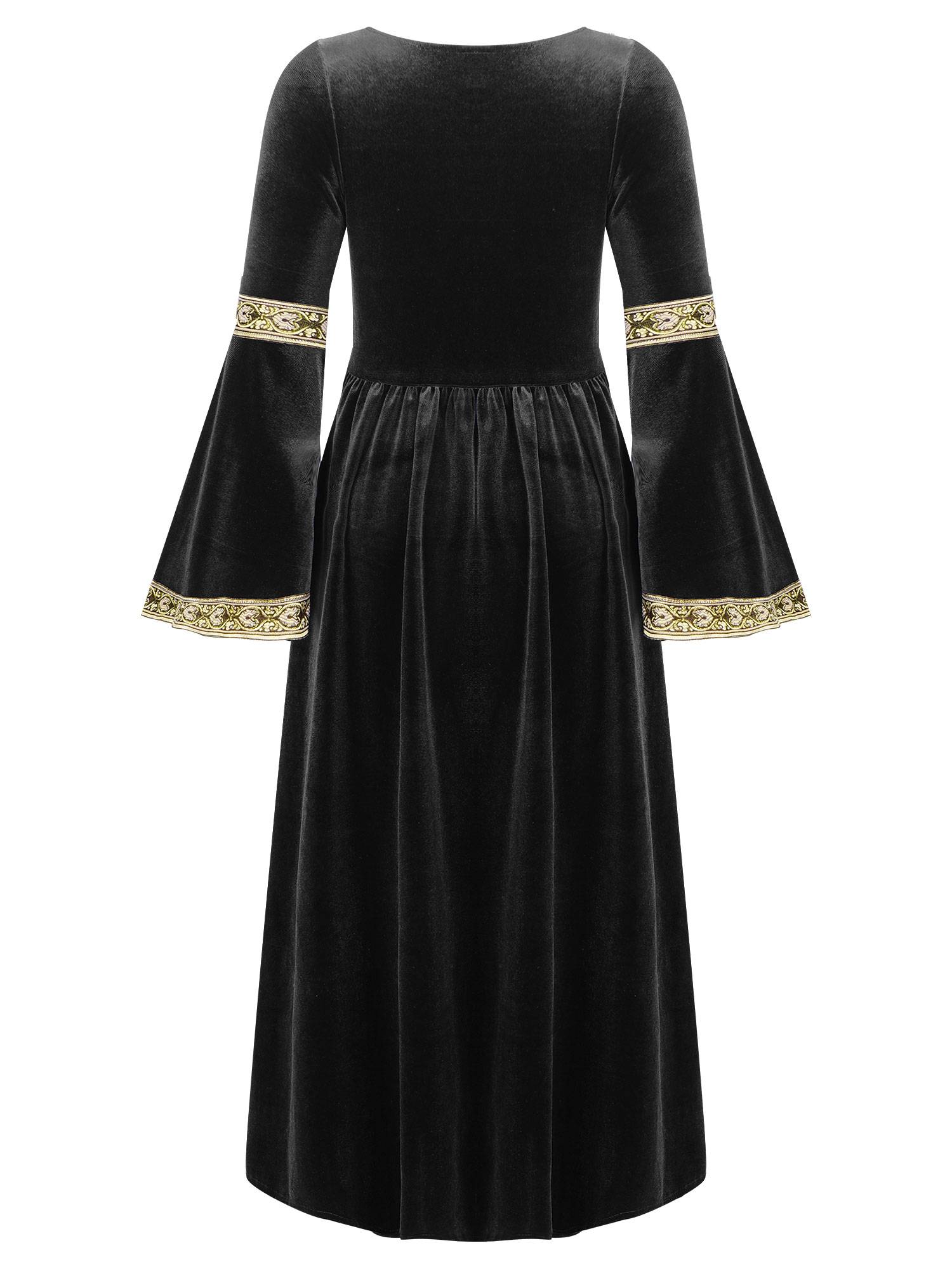 Kids Girls Retro Medieval Princess Velvet Dress Costumes