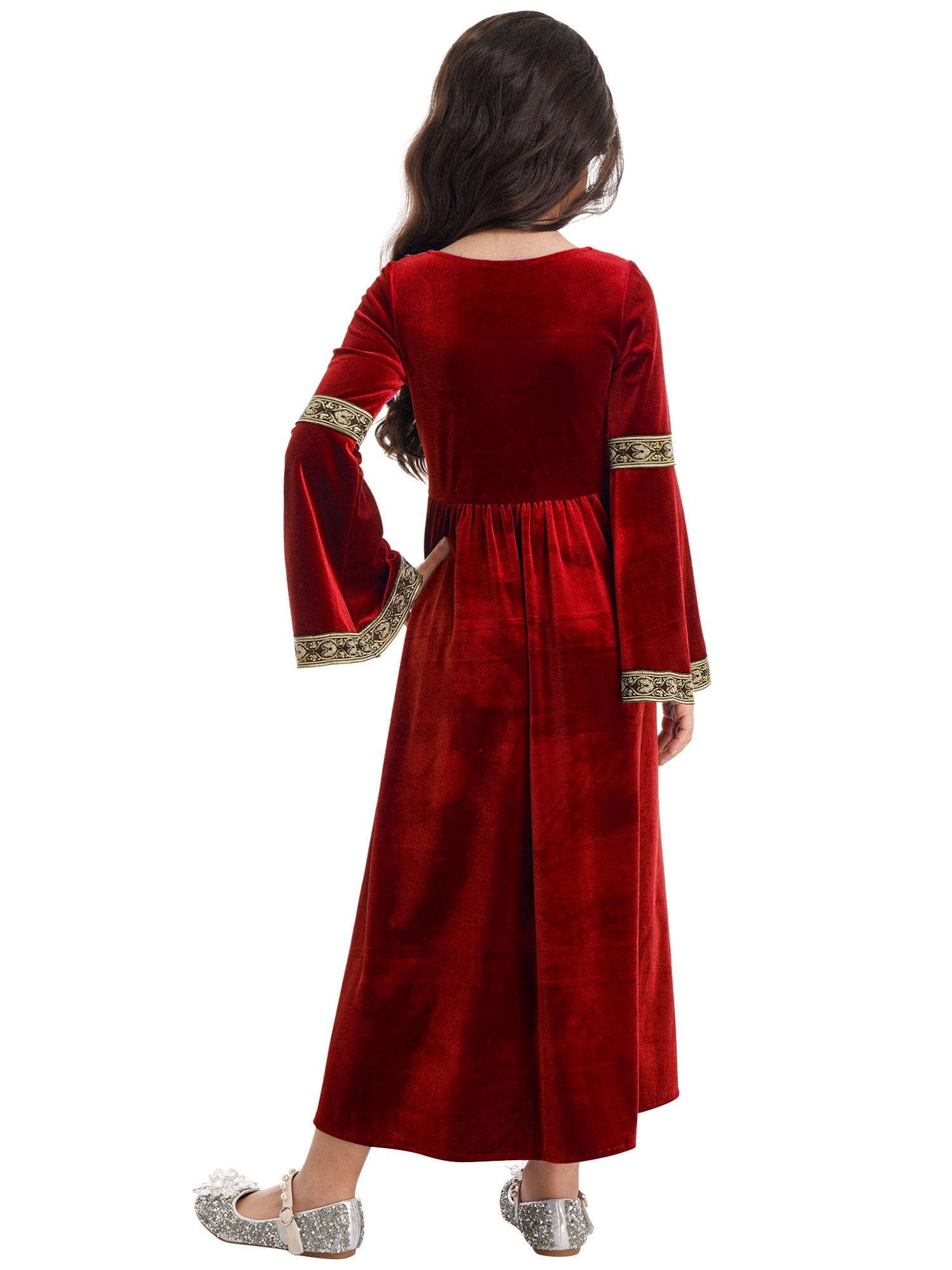 Kids Girls Retro Medieval Princess Velvet Dress Costumes