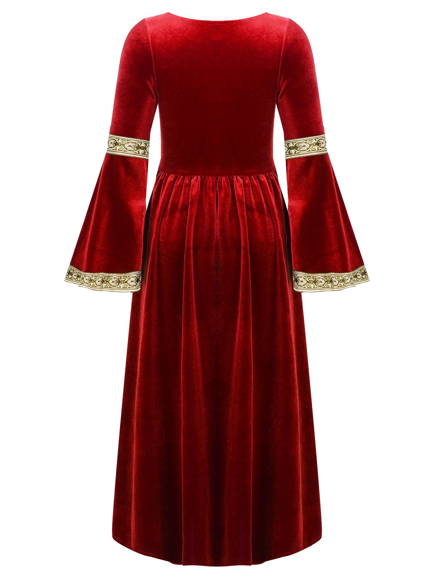 Kids Girls Retro Medieval Princess Velvet Dress Costumes