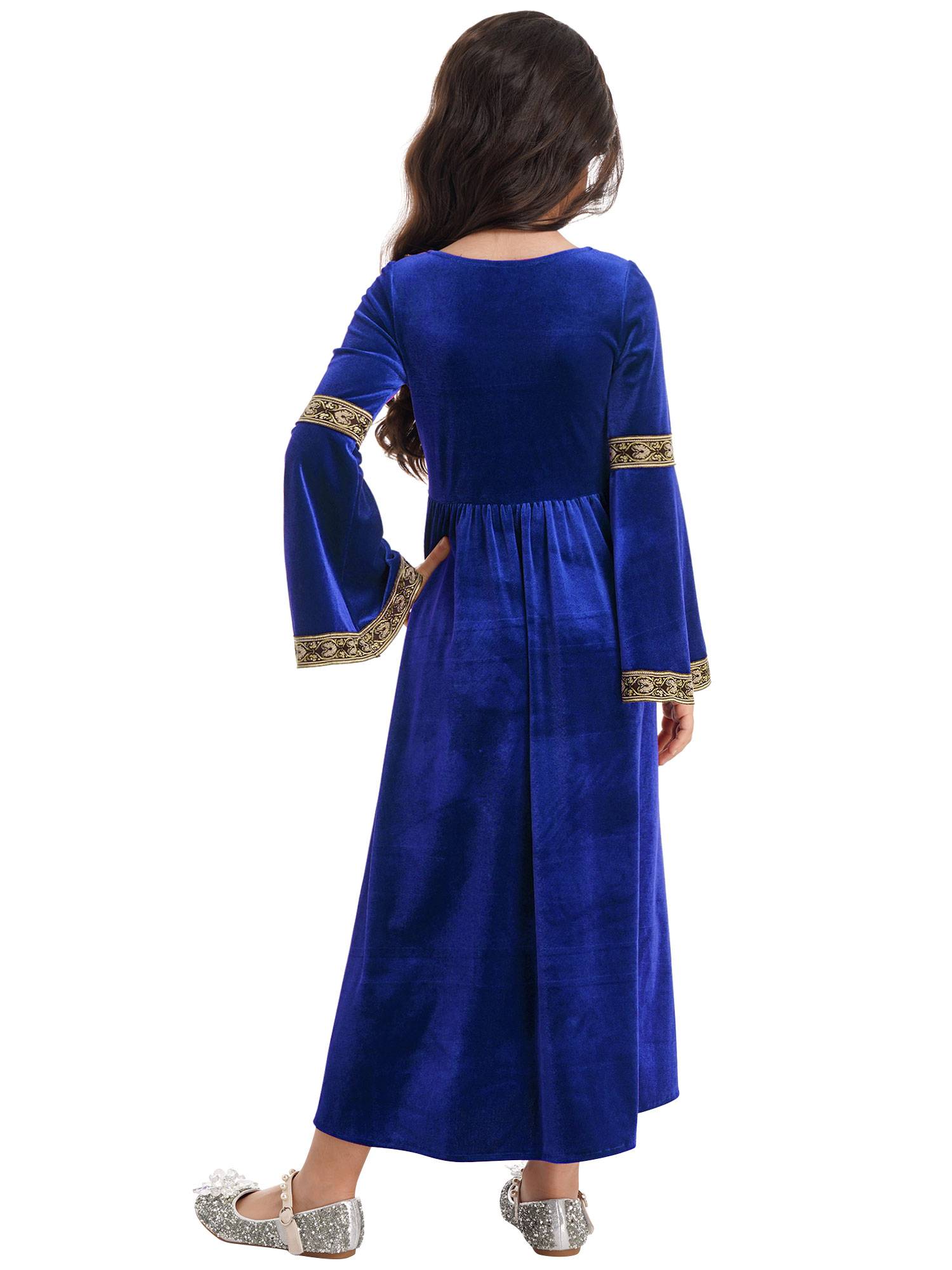 Kids Girls Retro Medieval Princess Velvet Dress Costumes