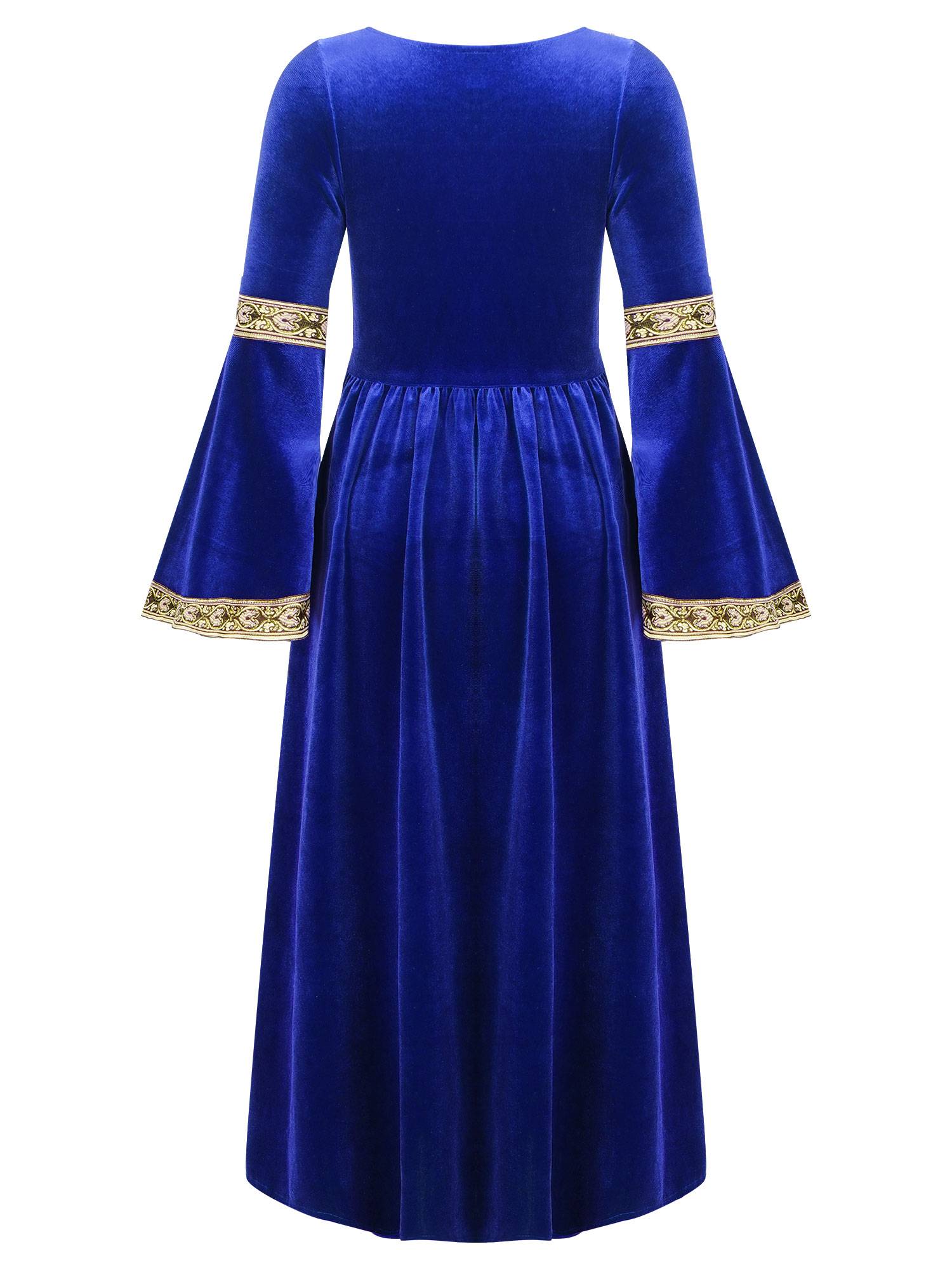 Kids Girls Retro Medieval Princess Velvet Dress Costumes