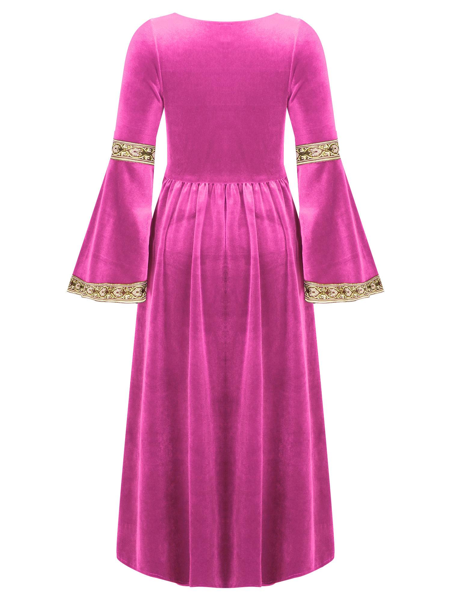 Kids Girls Retro Medieval Princess Velvet Dress Costumes