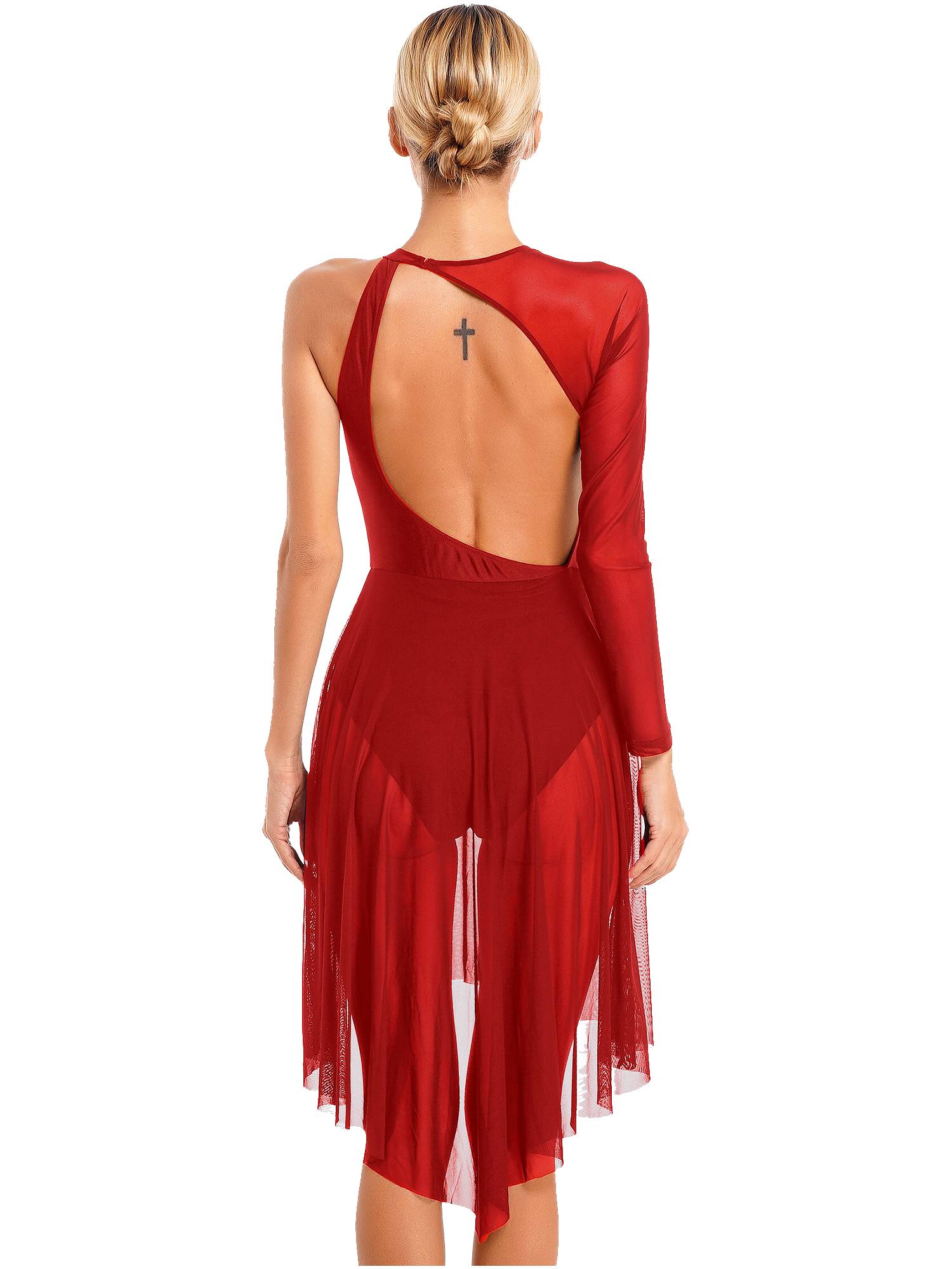 Women Glitter Rhinestone Cutout Leotard Lyrical Contemporary Dance Dress