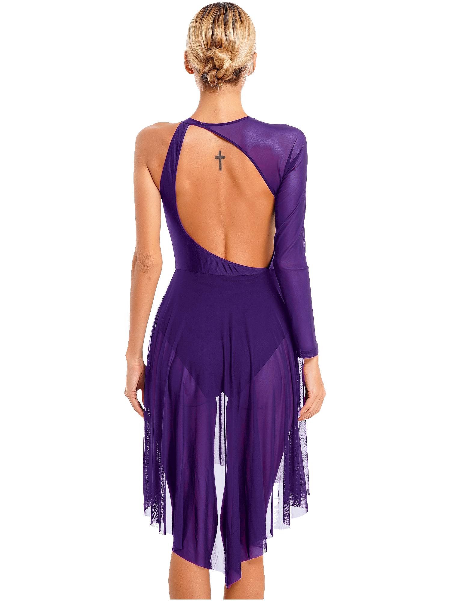 Women Glitter Rhinestone Cutout Leotard Lyrical Contemporary Dance Dress