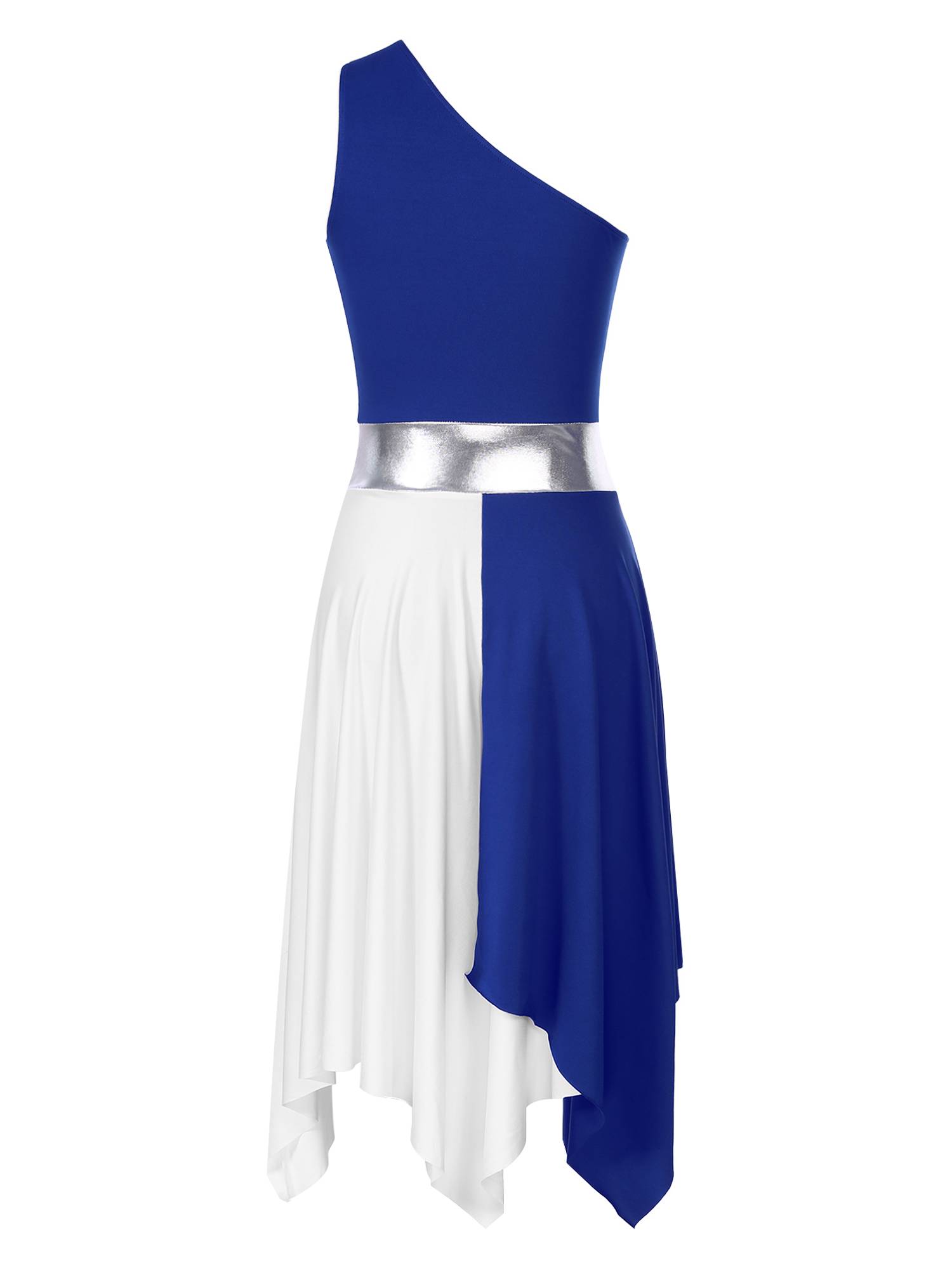 Women Worship Dance Dress Colorblock One Shoulder Dancewear