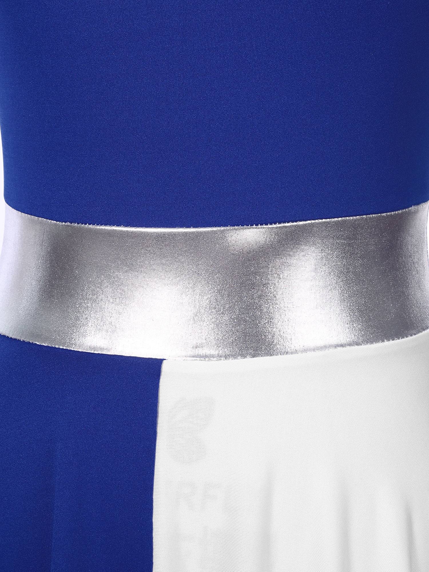 Women One Shoulder Color Block Praise Dance Dress(not include white underdress)
