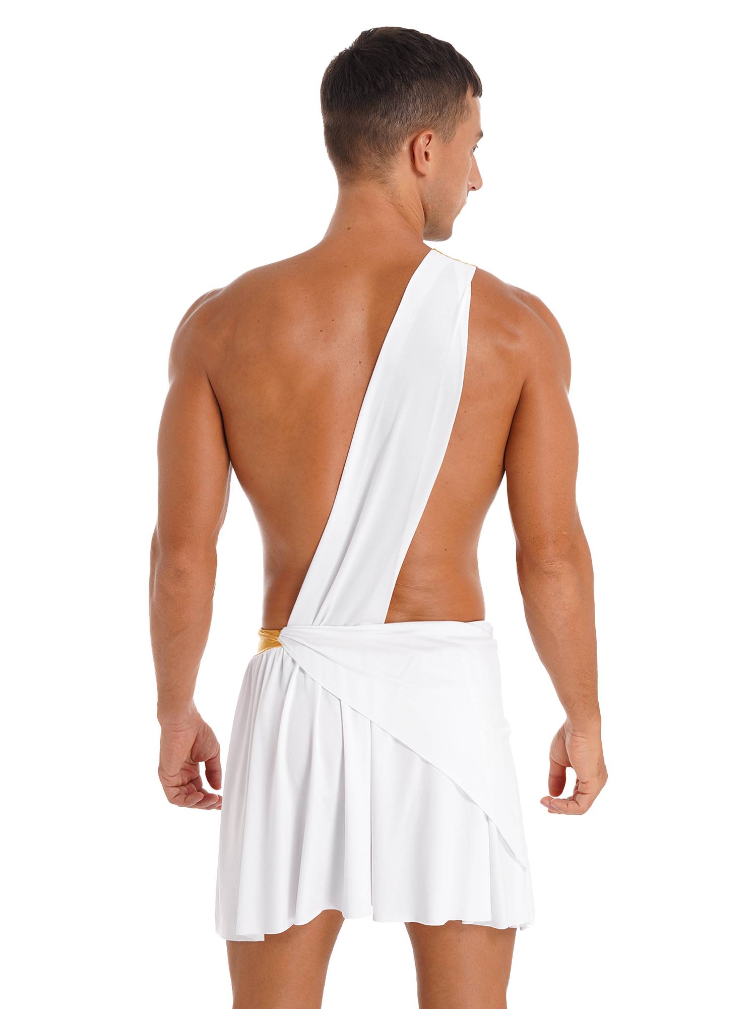 Men Halloween Skirt Cosplay Costume One Shoulder Strap Ruffle