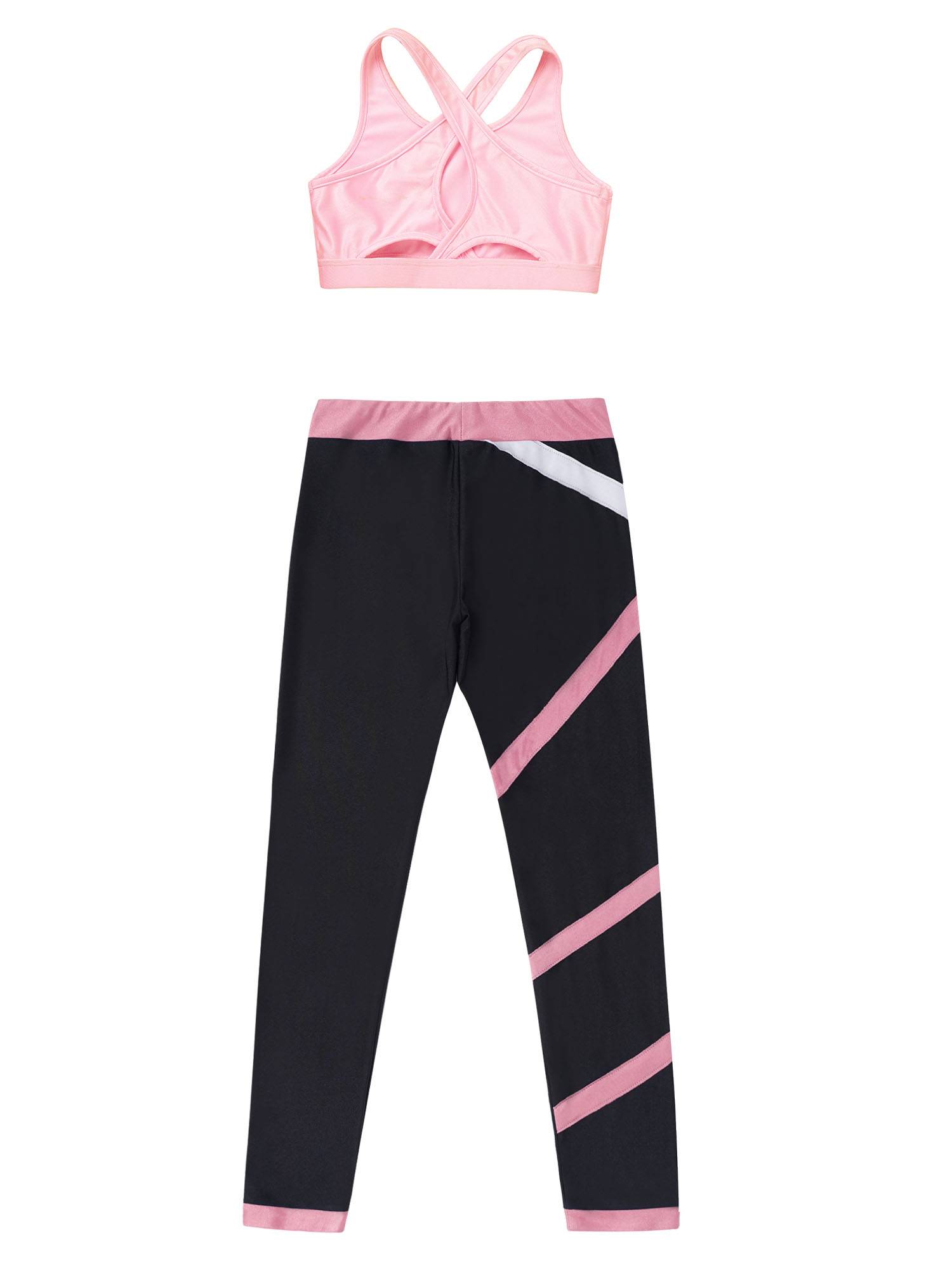 Kids Girls Activewear Sleeveless Crop Top and Colorblock Leggings Sets