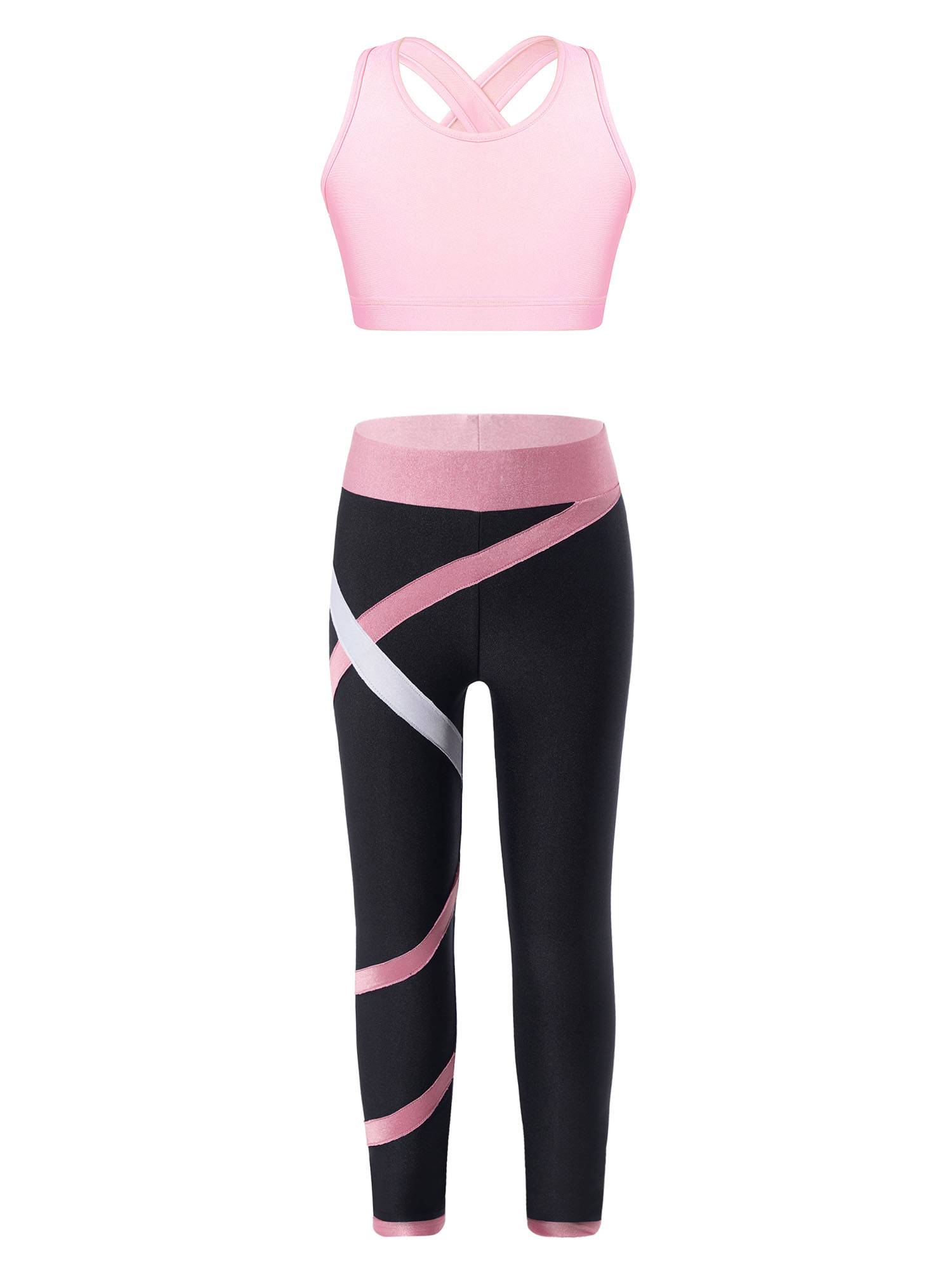 Kids Girls Activewear Sleeveless Crop Top and Colorblock Leggings Sets