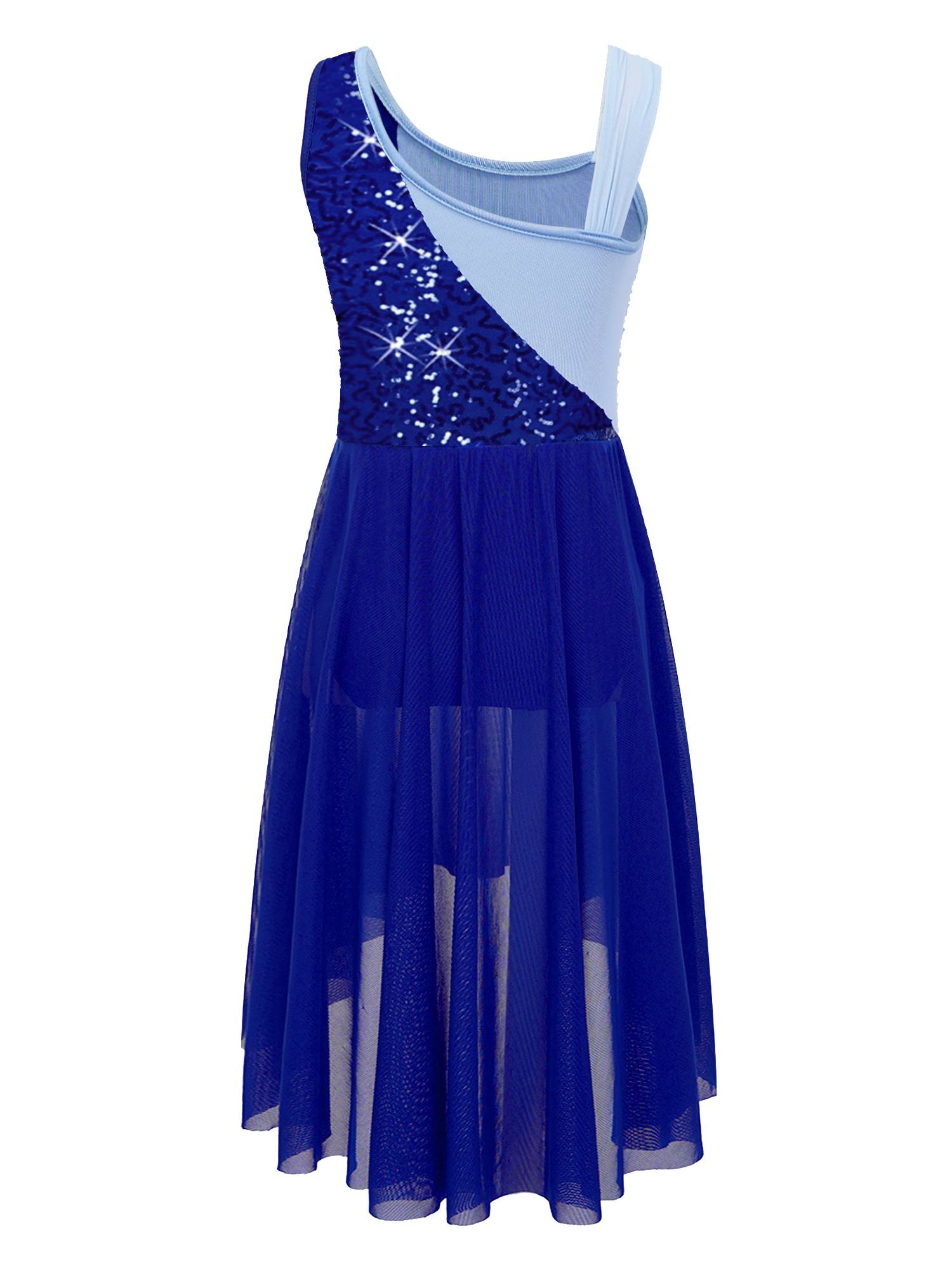 Kids Girls Colorblock Sleeveless Sequins Lyrical Dance Dress