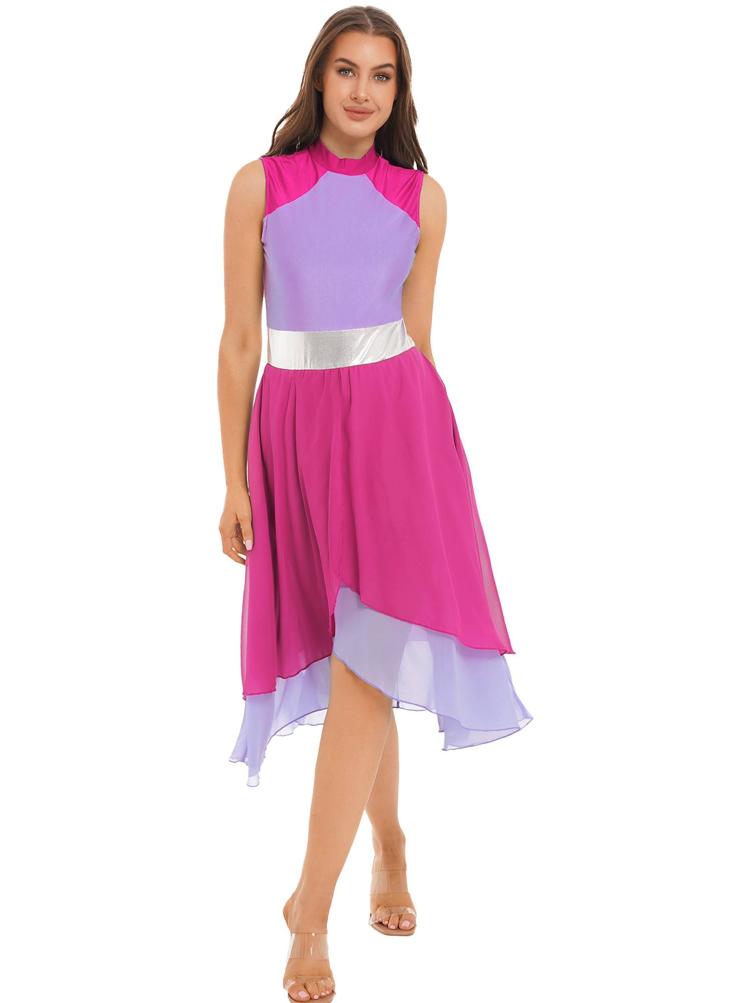 Women Color Block Sleeveless Worship Praise Dance Dress