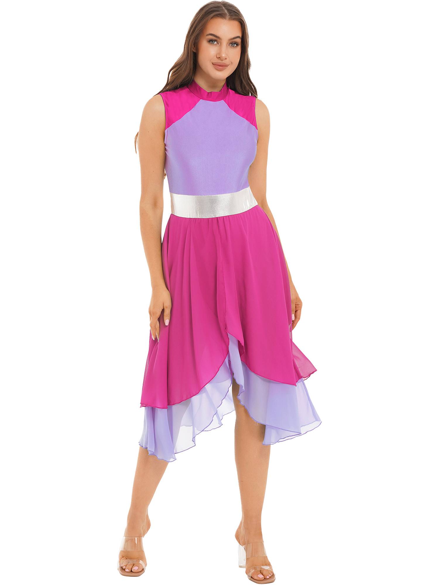 Women Color Block Sleeveless Worship Praise Dance Dress