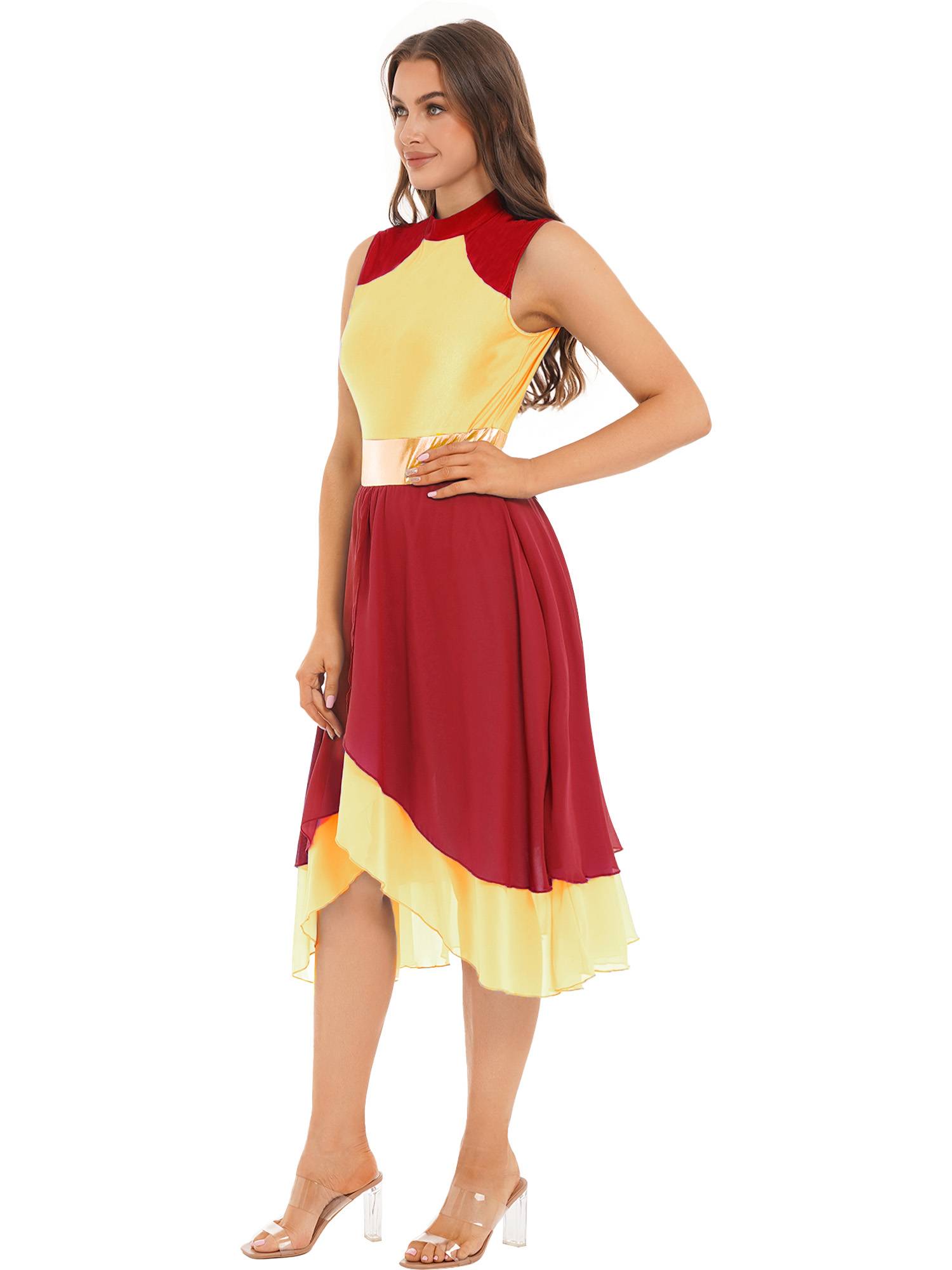 Women Color Block Sleeveless Worship Praise Dance Dress
