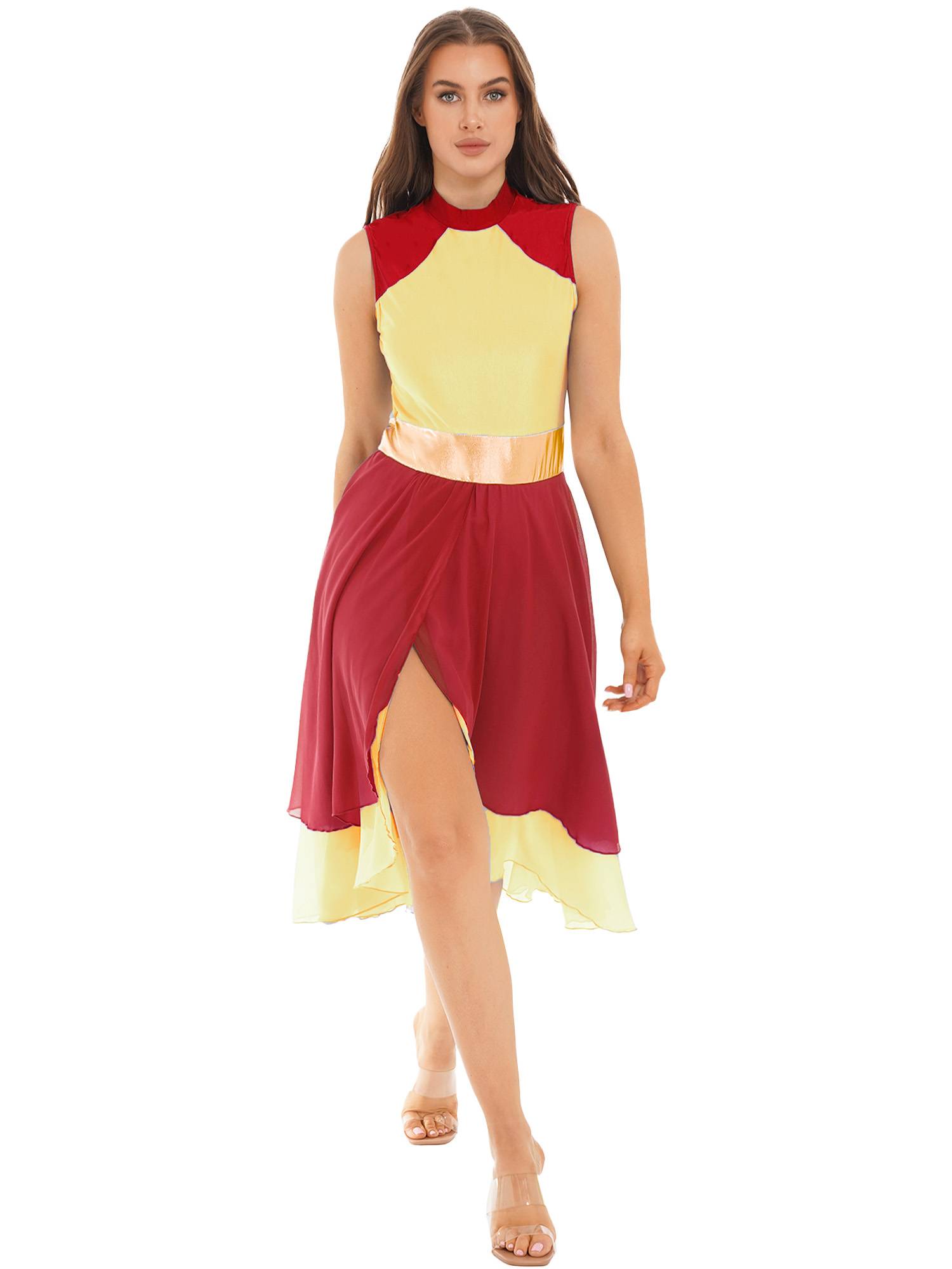 Women Color Block Sleeveless Worship Praise Dance Dress