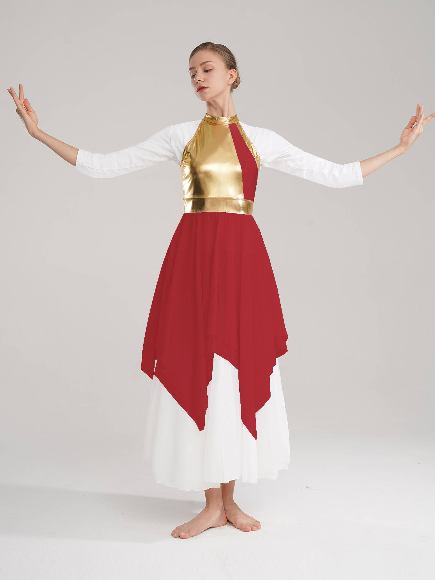 Women Color Block Sleeveless Lyrical Dance Dress(no white underdress)